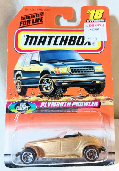 Matchbox #18 Plymouth Prowler Cool Concepts Gold 1998 - TulipStuff
