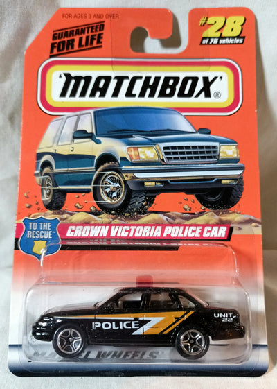 Matchbox #28 1997 Ford Crown Victoria Police Car To The Rescue Series - TulipStuff