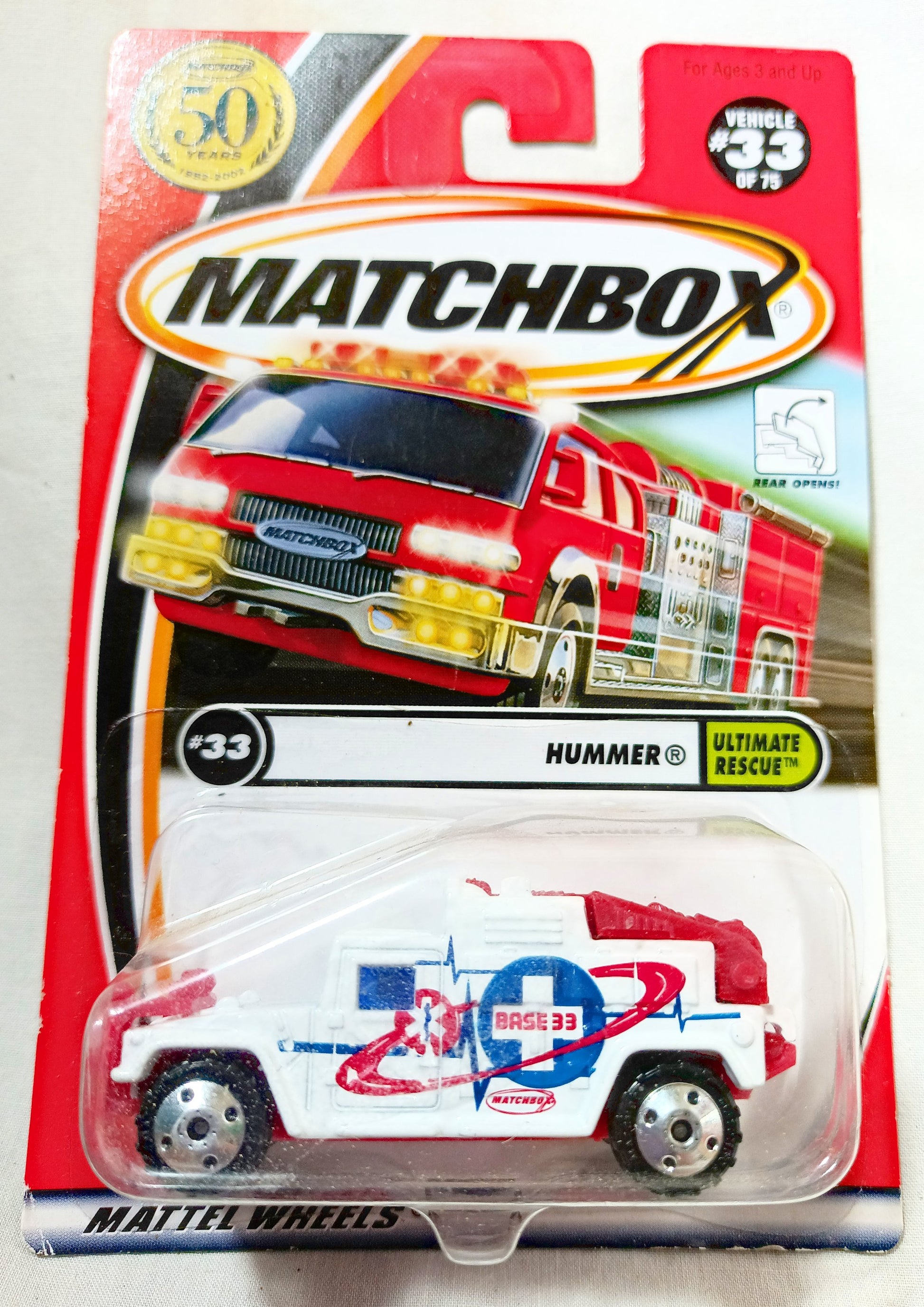 Matchbox #33 Hummer H1 50th Anniversary Tampo Ultimate Rescue 2002 - TulipStuff