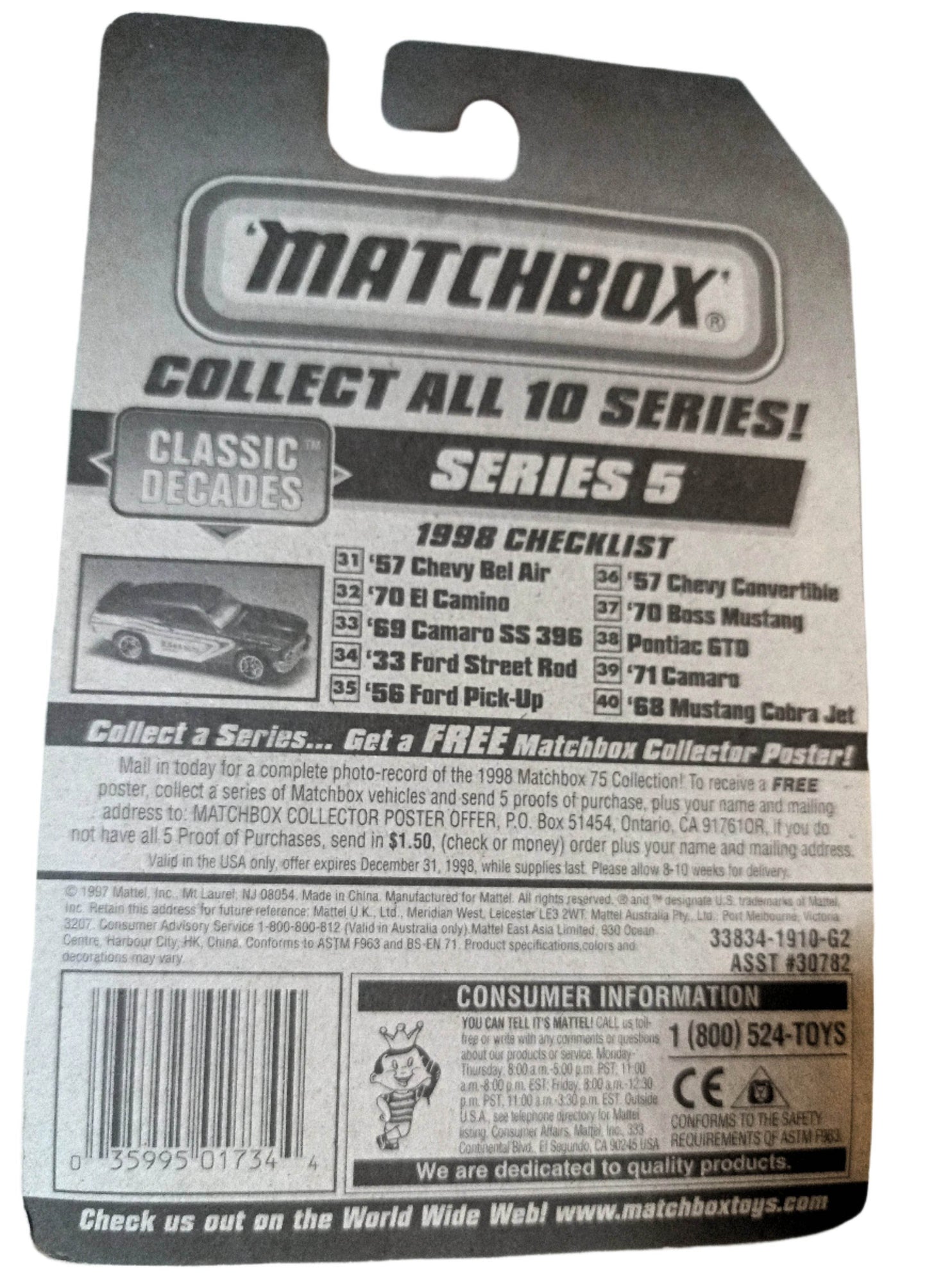 Matchbox #34 '33 Ford Street Rod Classic Decades Series 1998 - TulipStuff
