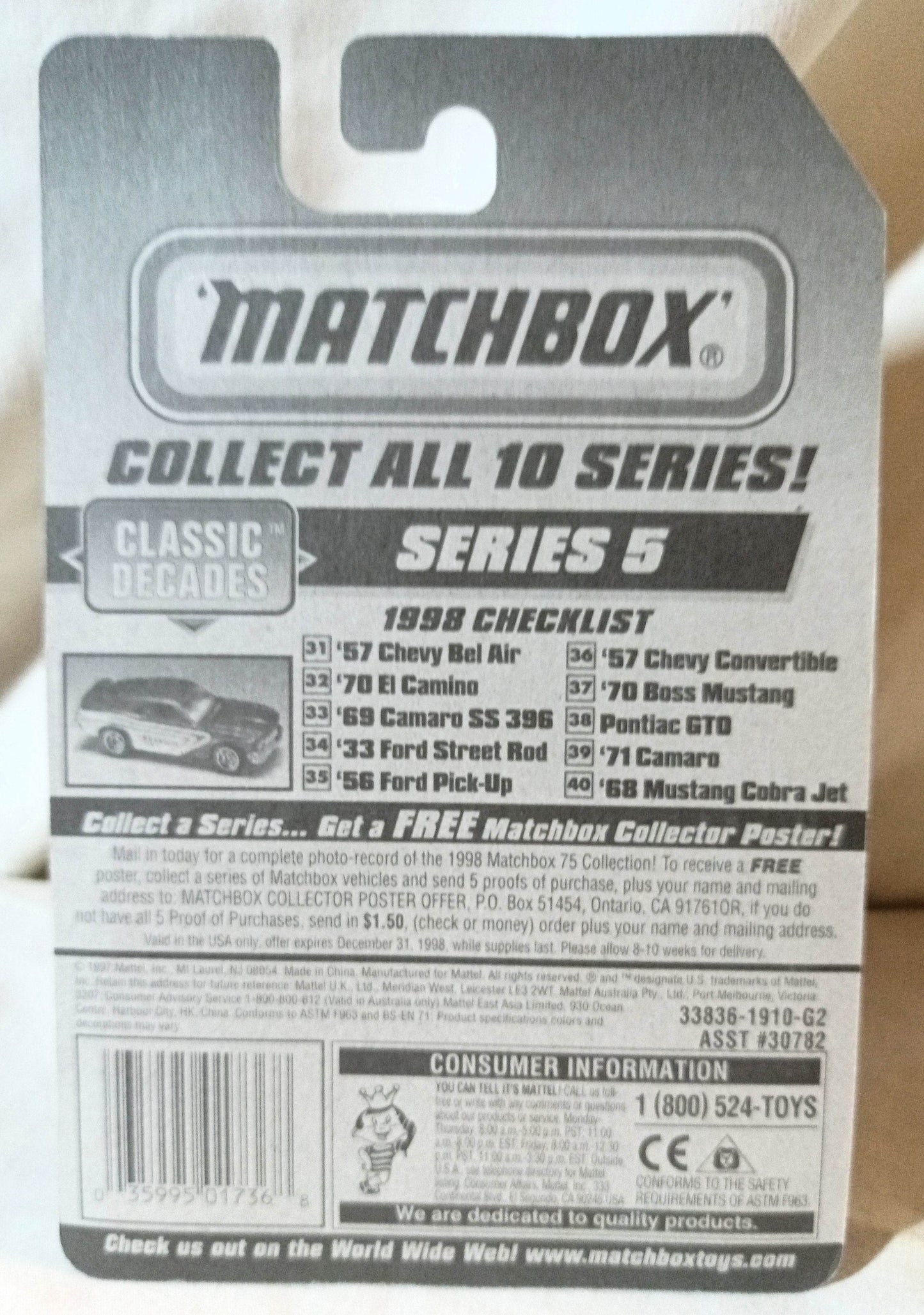 Matchbox 36 '57 Chevy Convertible Classic Decades 1998 - TulipStuff