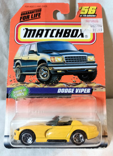 Matchbox #56 Dodge Viper RT/10 Sports Car Super Cars Yellow 1998 - TulipStuff