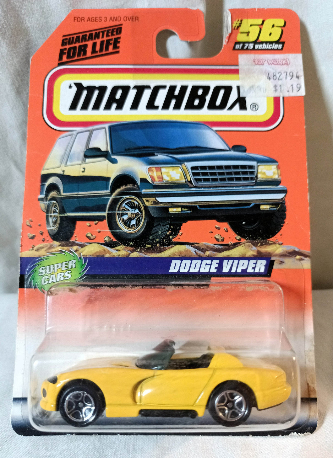 Matchbox #56 Dodge Viper RT/10 Sports Car Super Cars Yellow 1998 - TulipStuff