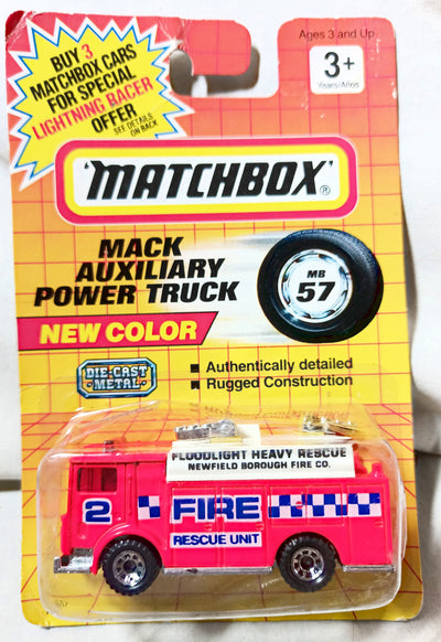 Matchbox #57 Auxiliary Power Truck Fire Rescue Orange 1992 - TulipStuff