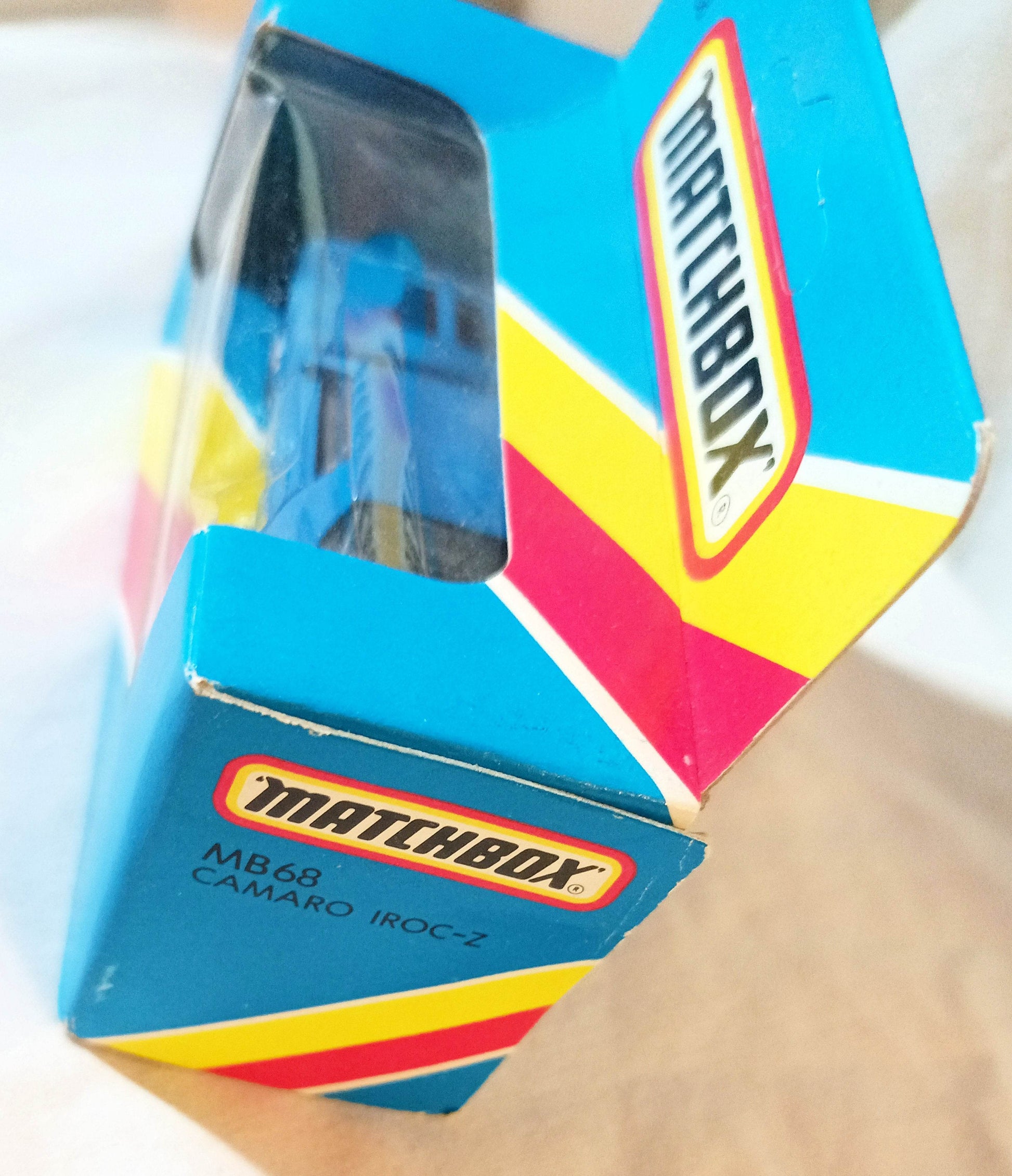 Matchbox MB68 Camaro Iroc-Z Chevrolet Blue Macau Box 1987 - TulipStuff