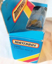 Load image into Gallery viewer, Matchbox MB68 Camaro Iroc-Z Chevrolet Blue Macau Box 1987 - TulipStuff
