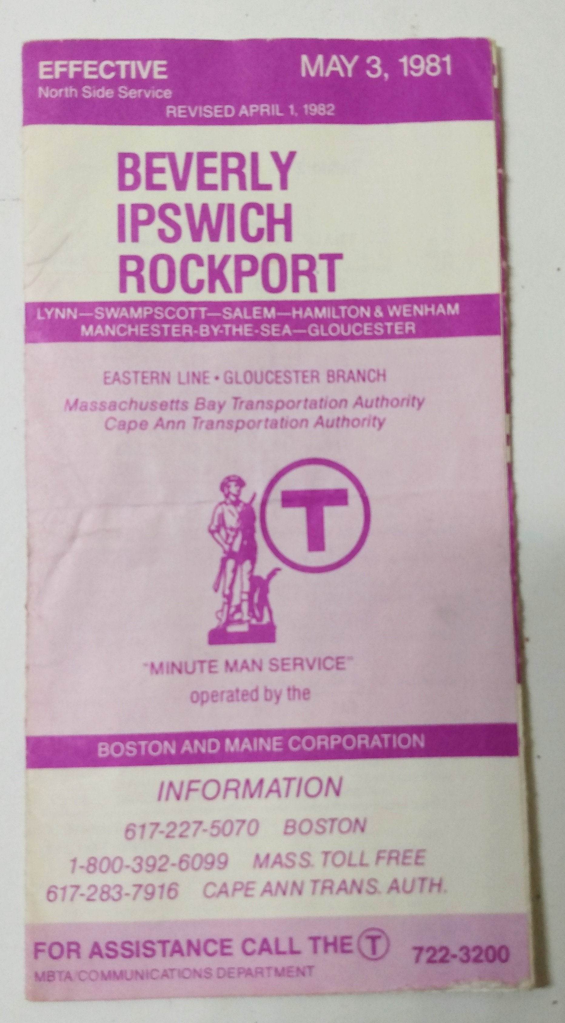 MBTA Eastern Line Gloucester Branch Commuter Rail Schedule 1982 - TulipStuff