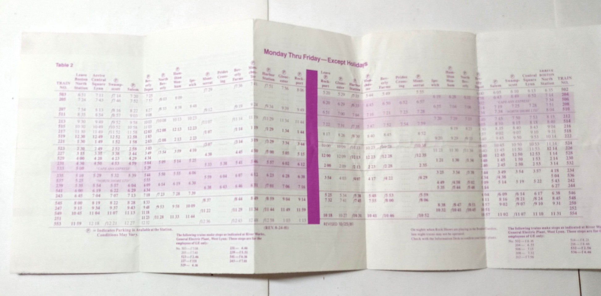 MBTA Eastern Line Gloucester Branch Commuter Rail Schedule 1982 - TulipStuff