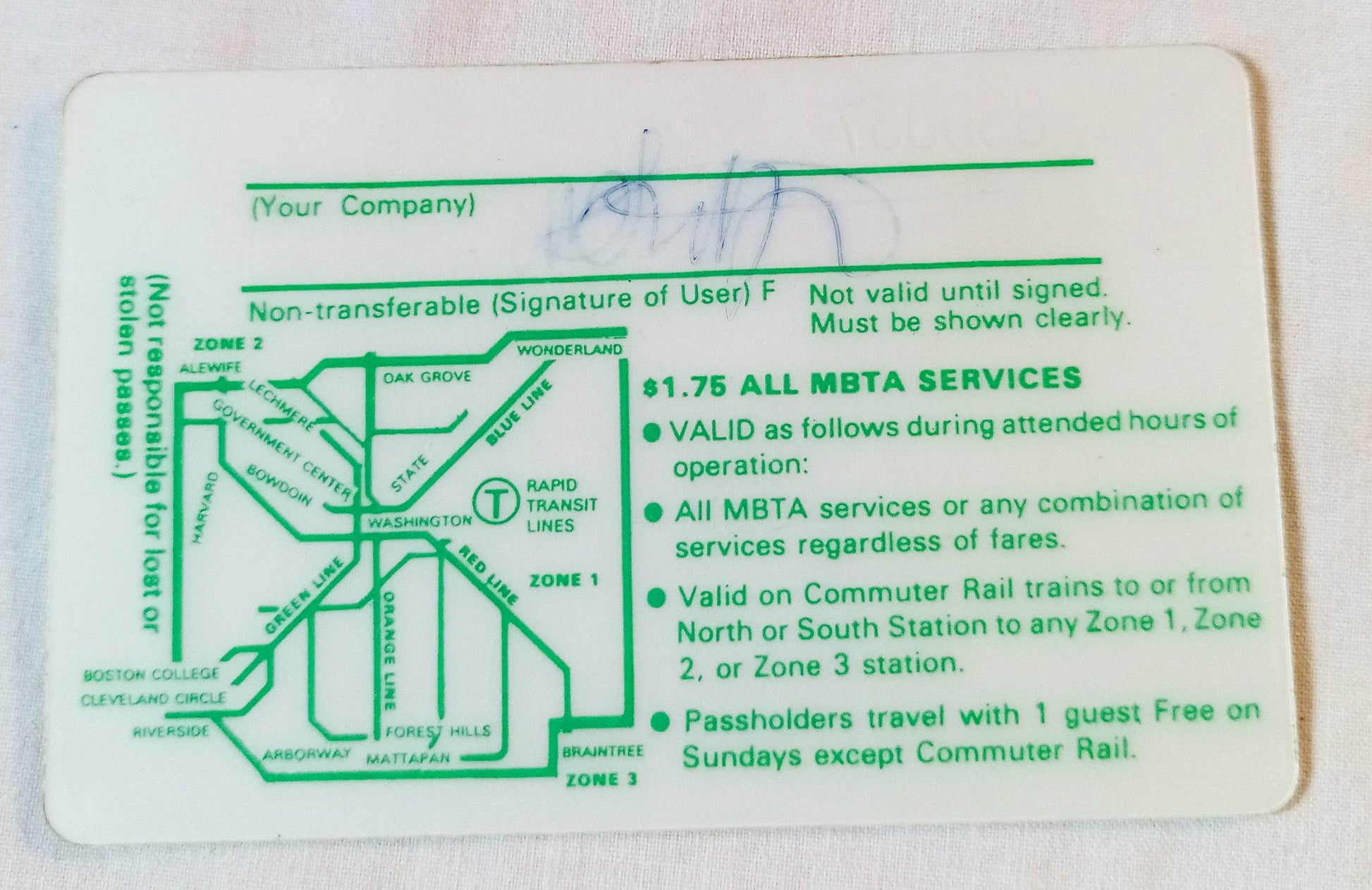 Boston MBTA Rapid Transit Commuter Rail Monthly Pass July 1984 - TulipStuff
