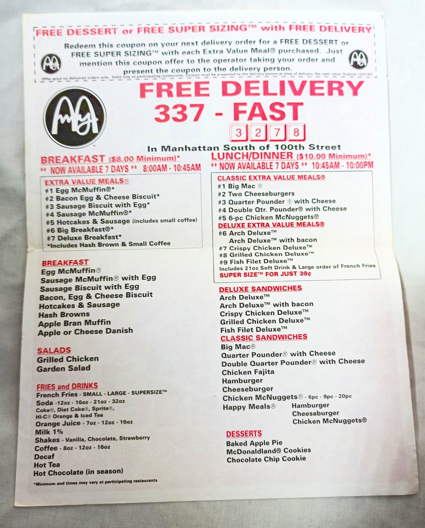 McDonald's 1997 Manhattan Free Delivery Ad Arch Deluxe Chicken Fajita - TulipStuff