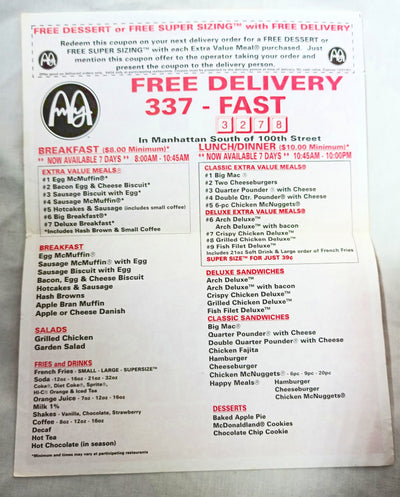 McDonald's 1997 Manhattan Free Delivery Ad Arch Deluxe Chicken Fajita - TulipStuff