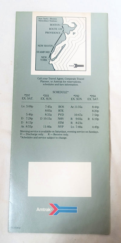 Amtrak Metroliner Boston to New York Introductory Brochure 1982 - TulipStuff