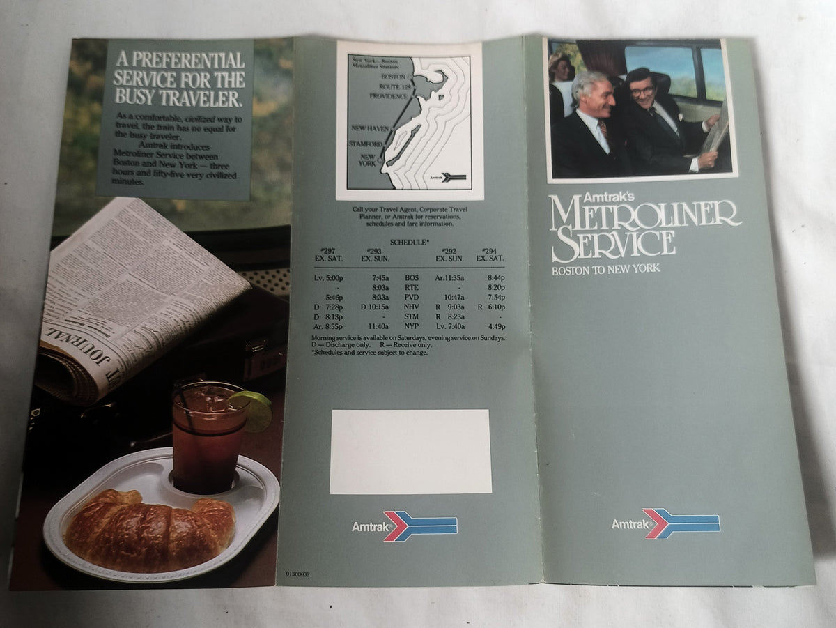 Amtrak Metroliner Boston to New York Introductory Brochure 1982 - TulipStuff