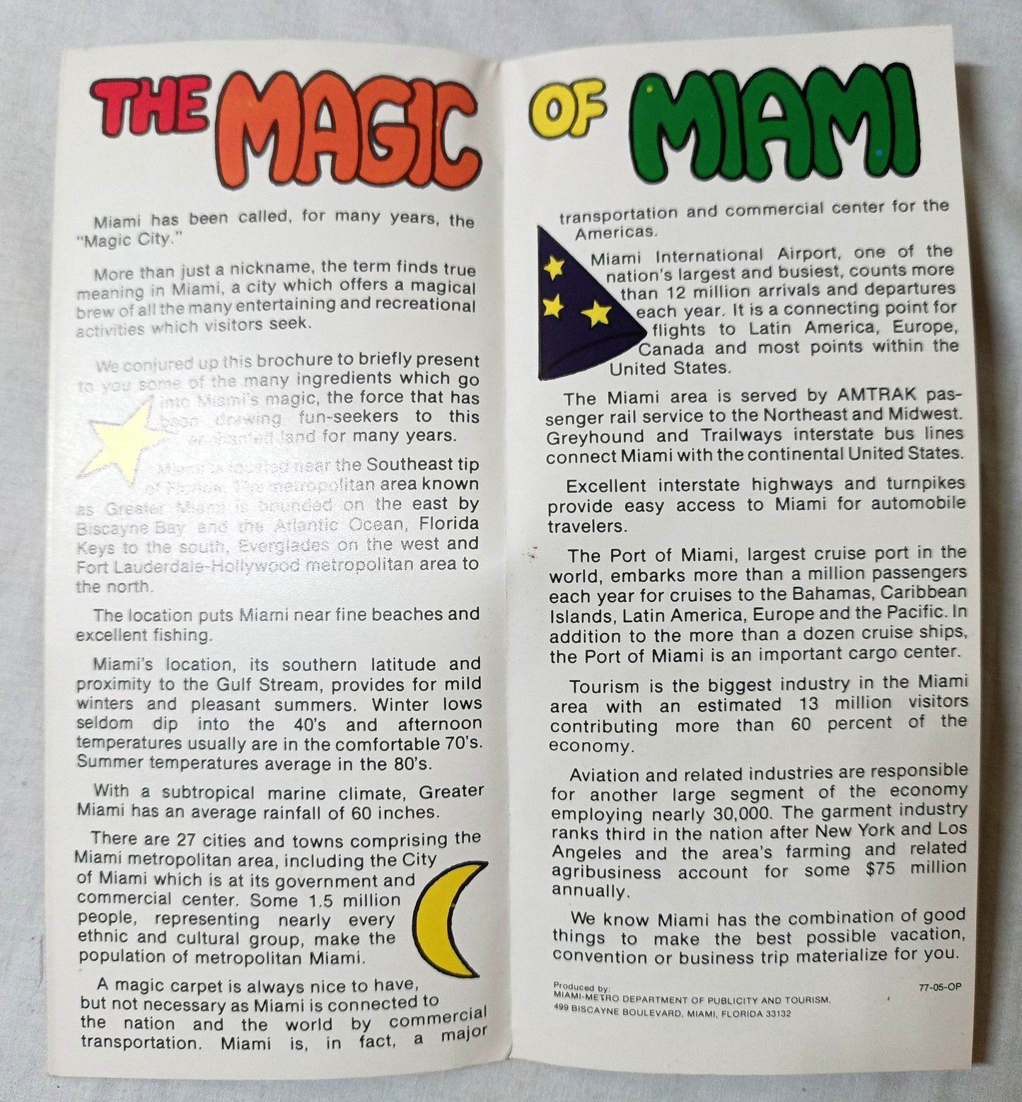 Miami It's Magic Miami-Metro Dept Of Tourism Publicity Brochure 1977 - TulipStuff