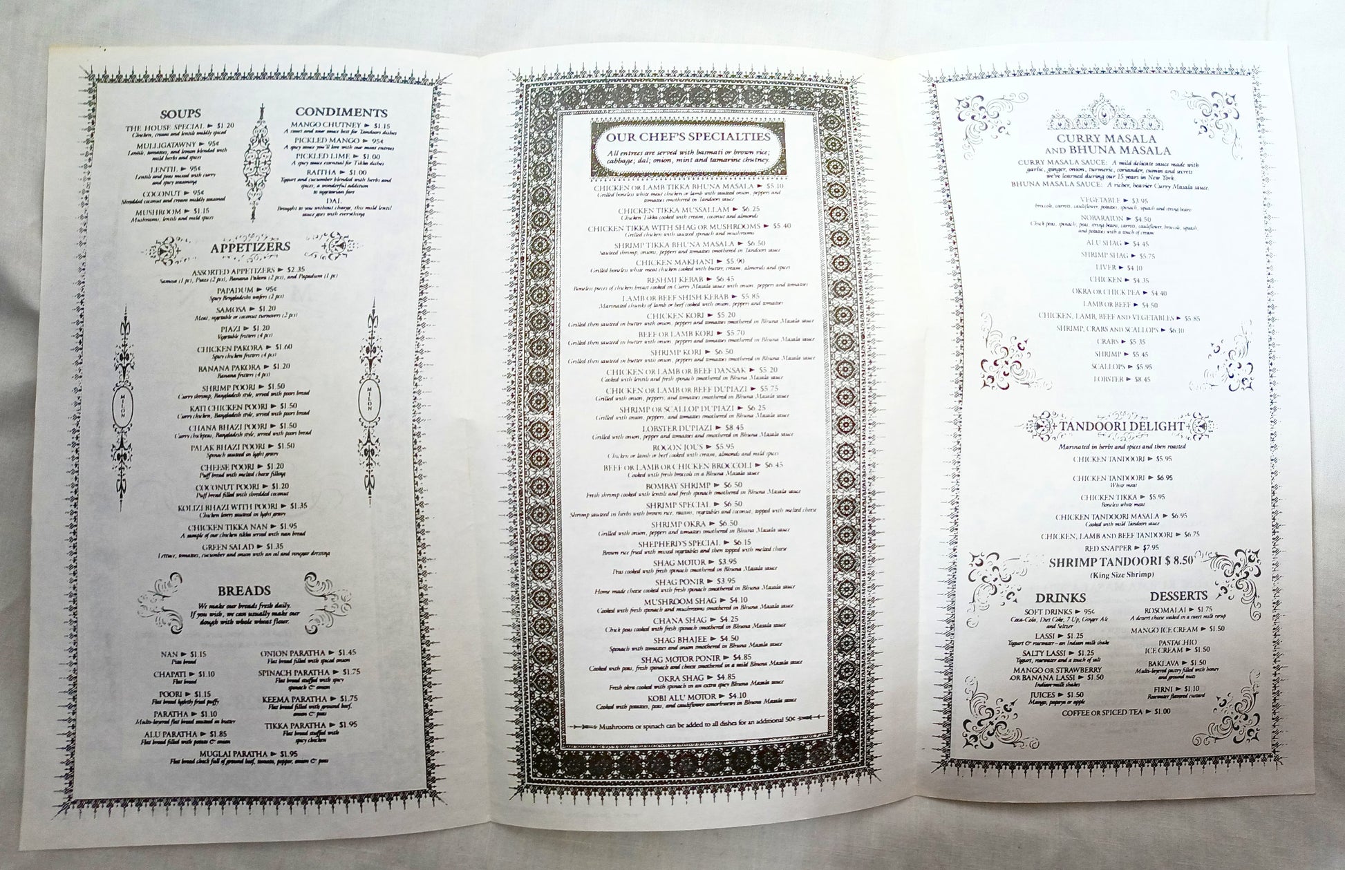 Milon Bangladeshi Restaurant 1st Ave Little India NYC Menu 1990s - TulipStuff