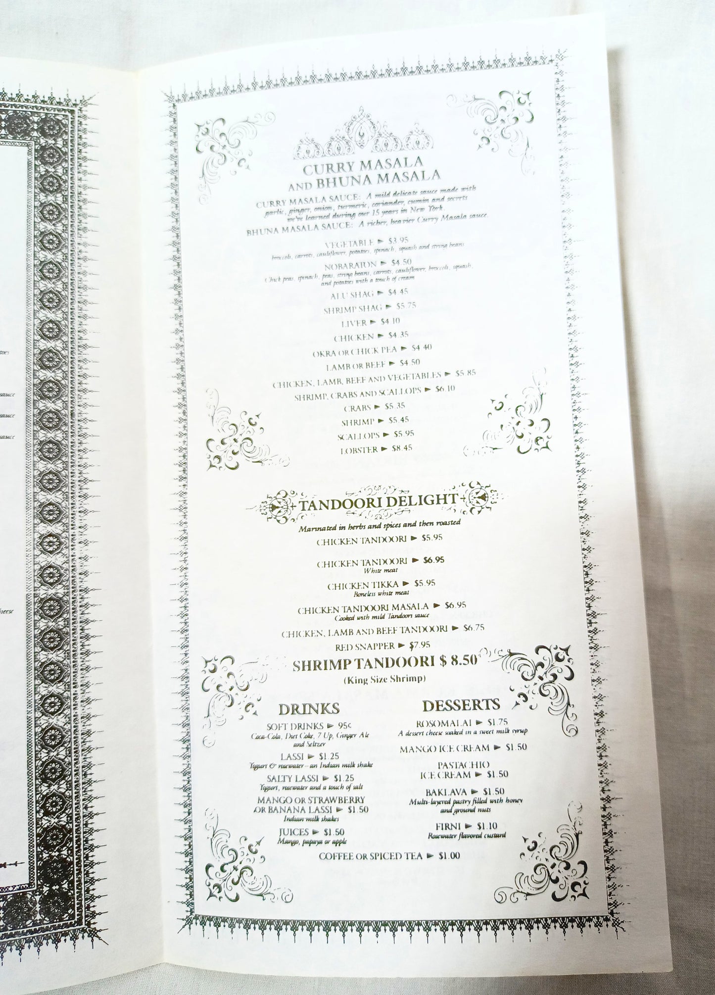 Milon Bangladeshi Restaurant 1st Ave Little India NYC Menu 1990s - TulipStuff