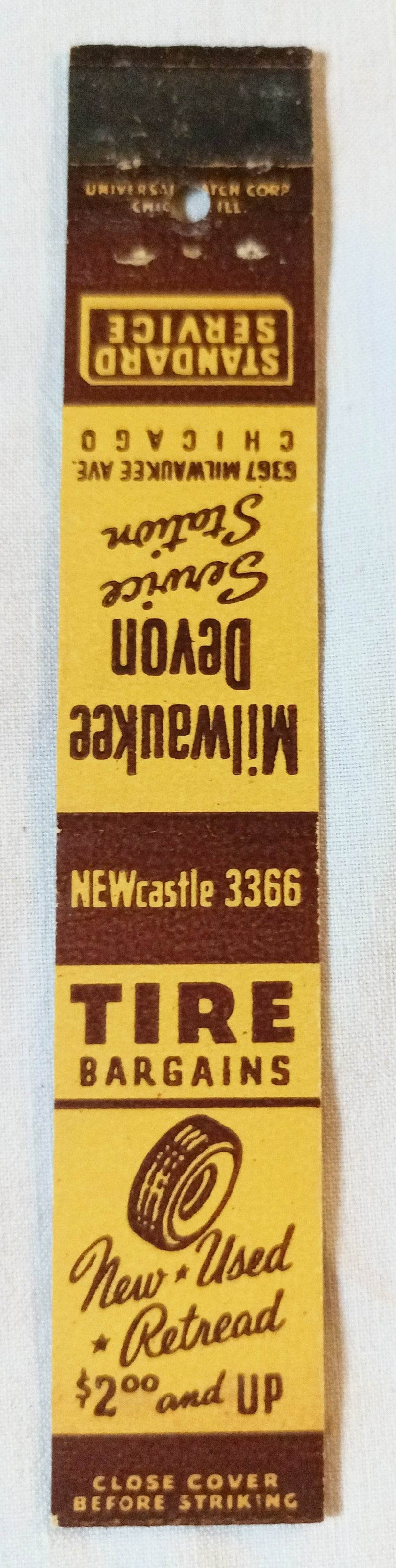 Milwaukee Devon Service Station Chicago Matchbook Cover 1950's - TulipStuff