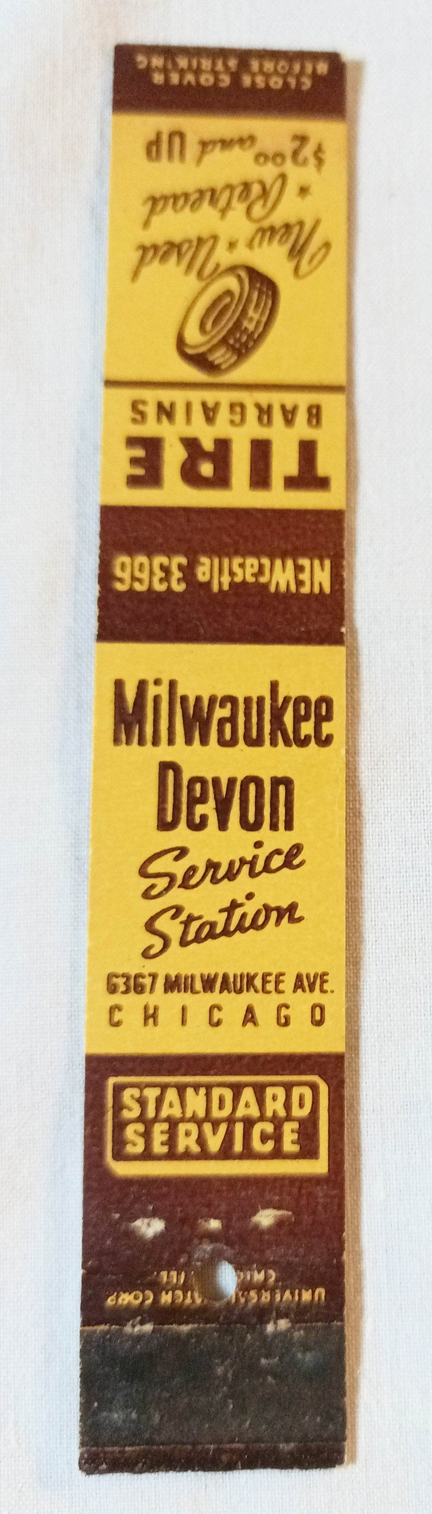Milwaukee Devon Service Station Chicago Matchbook Cover 1950's - TulipStuff
