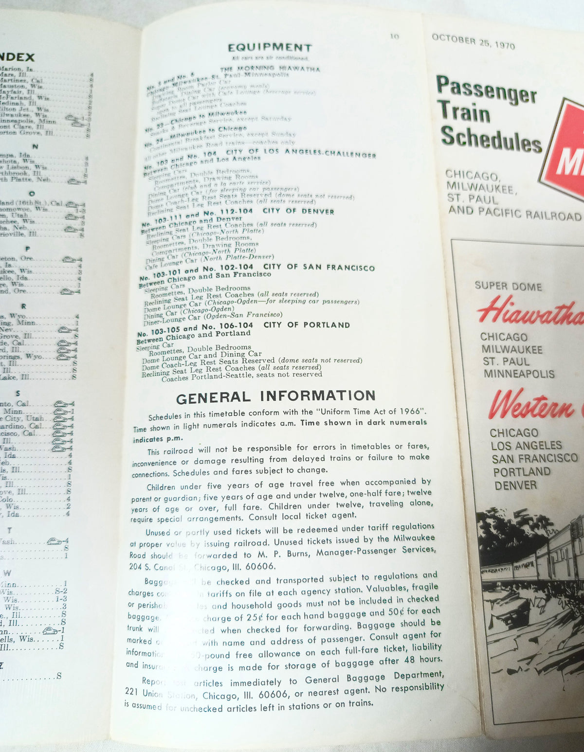 Milwaukee Road Passenger Train Schedules Oct 1970 Hiawathas Western - TulipStuff