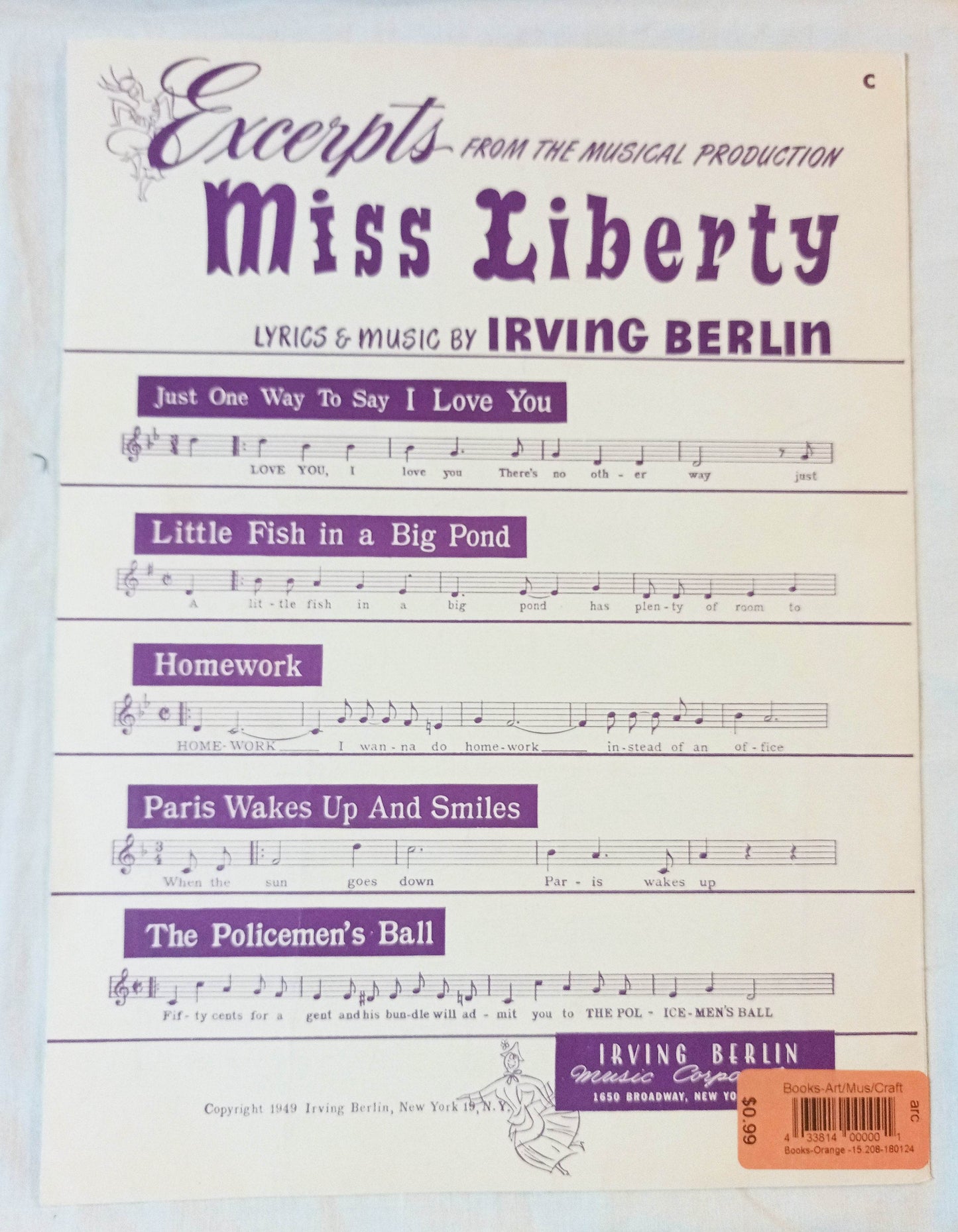 Lets Take An Old-Fashioned Walk Miss Liberty Sheet Music I.Berlin 1949 - TulipStuff