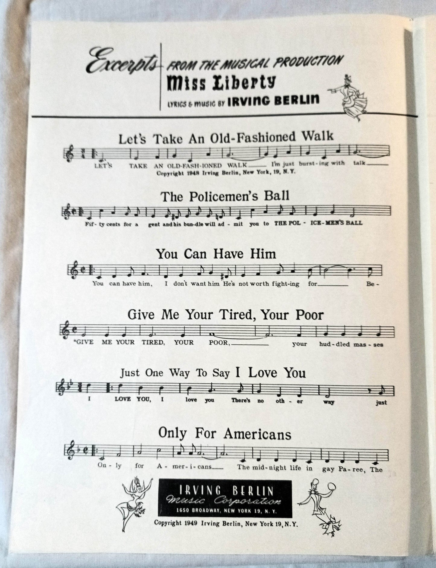 Lets Take An Old-Fashioned Walk Miss Liberty Sheet Music I.Berlin 1949 - TulipStuff