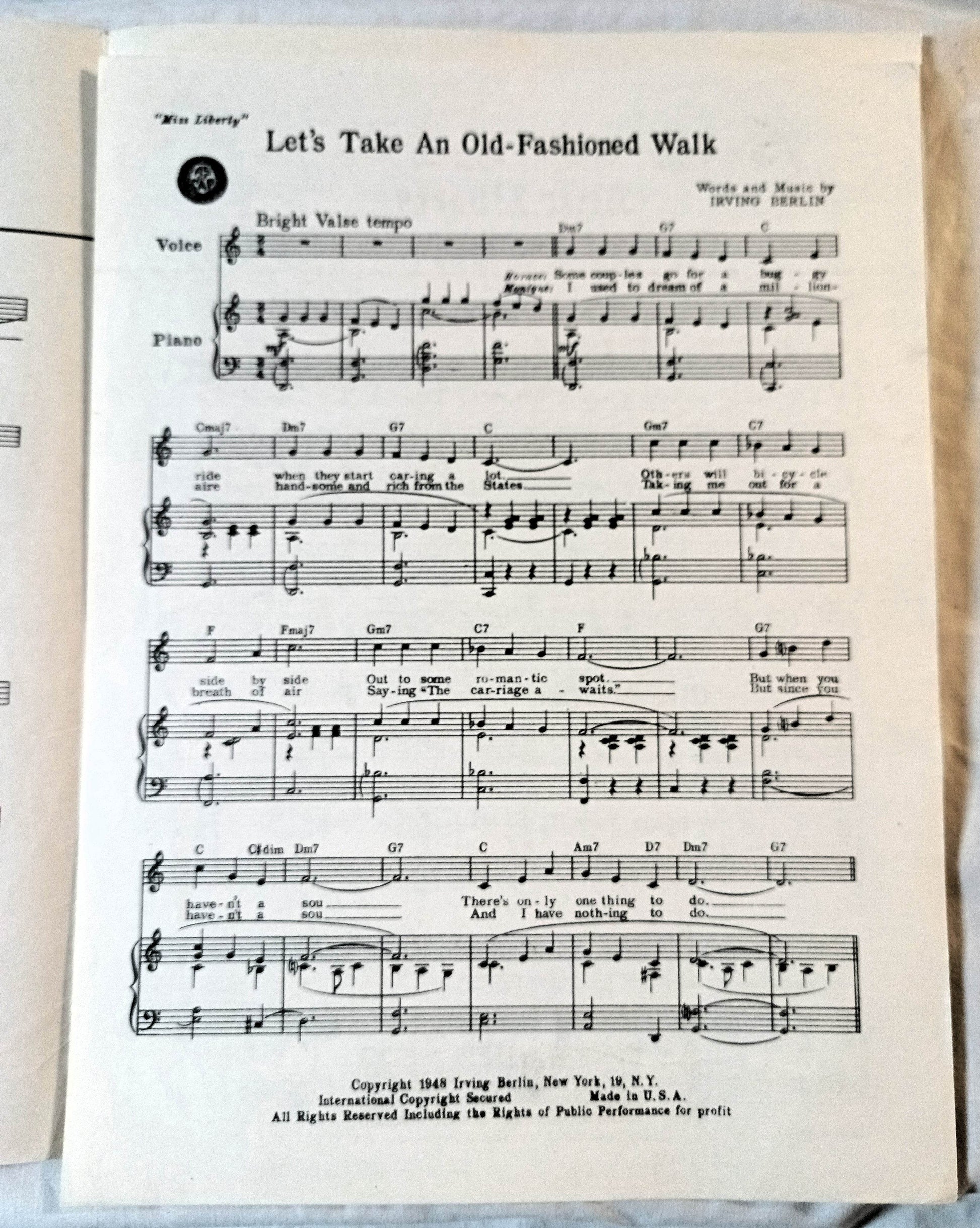 Lets Take An Old-Fashioned Walk Miss Liberty Sheet Music I.Berlin 1949 - TulipStuff