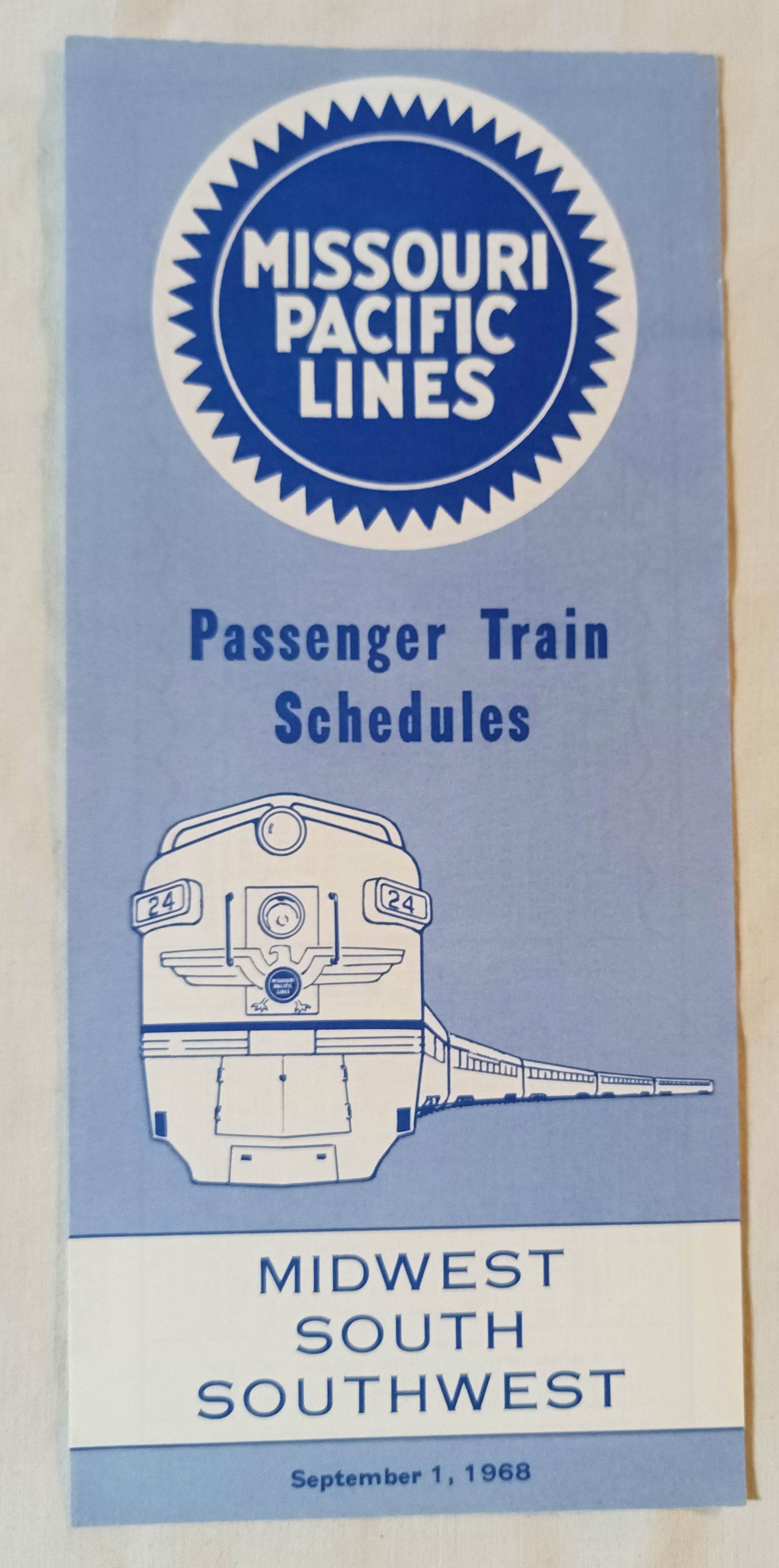 Missouri Pacific Lines Passenger Train Schedule 1968 Midwest Southwest - TulipStuff