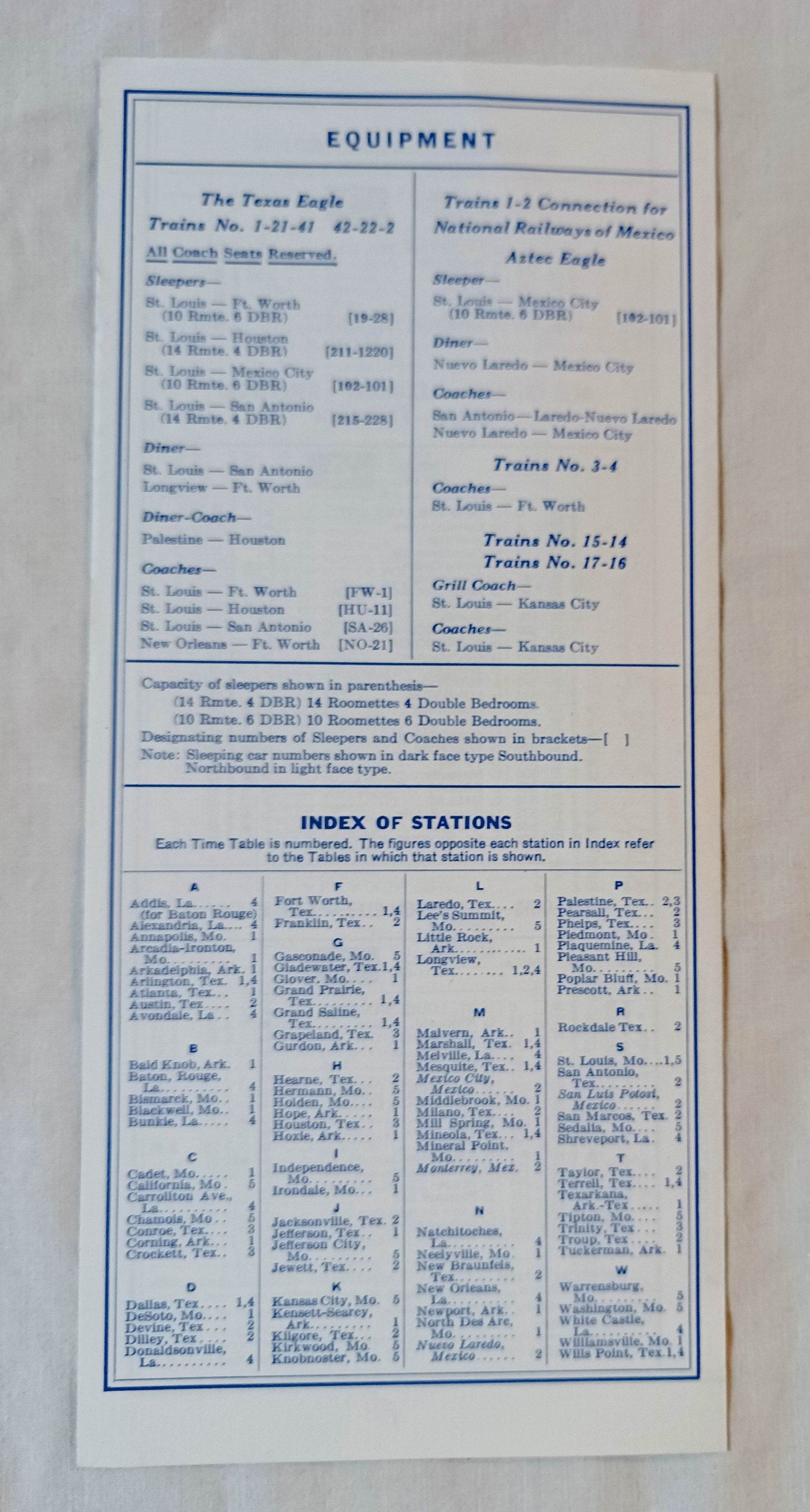 Missouri Pacific Lines Passenger Train Schedule 1968 Midwest Southwest - TulipStuff