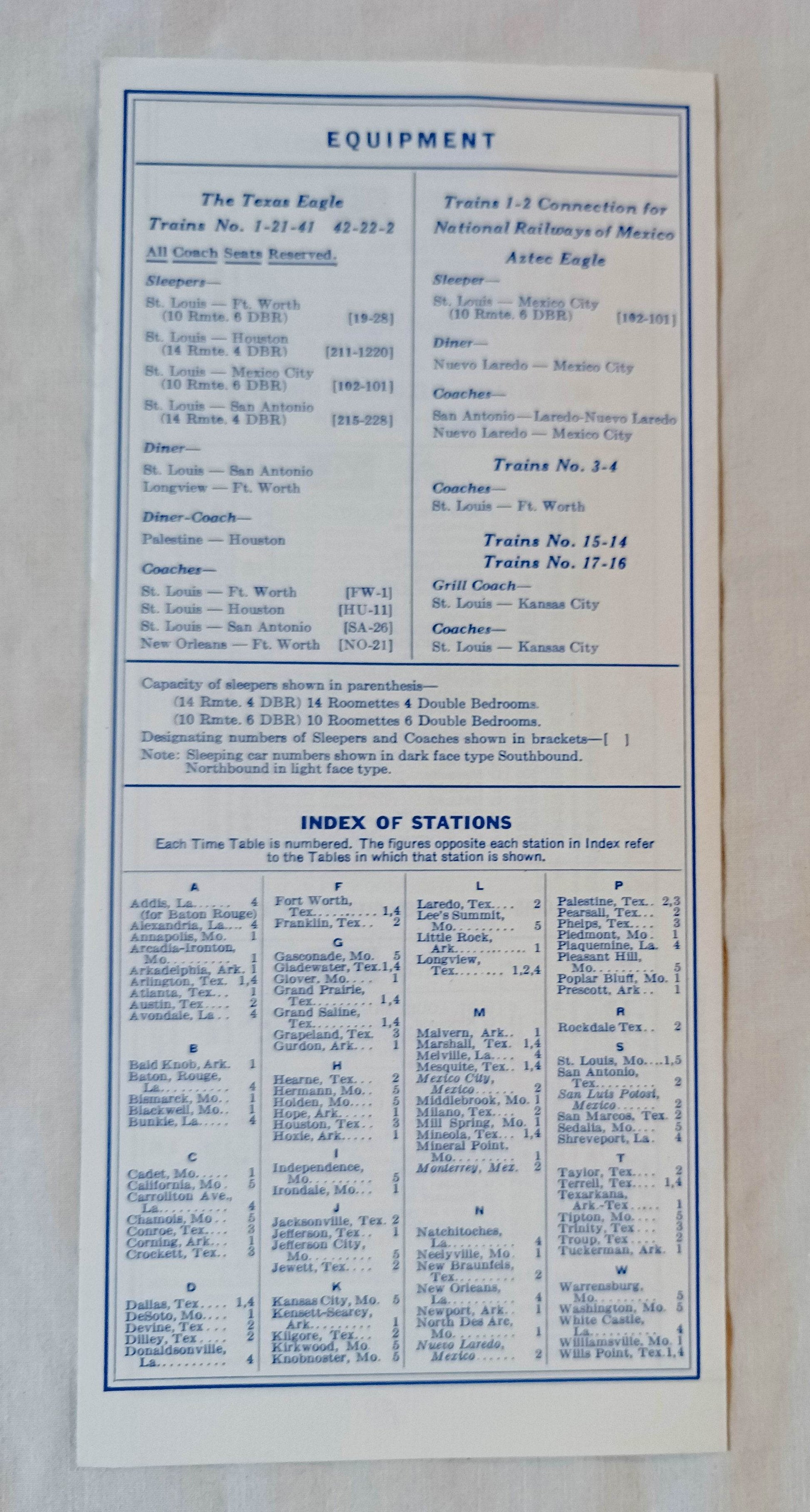 Missouri Pacific Lines Passenger Train Schedule 1968 Midwest Southwest - TulipStuff
