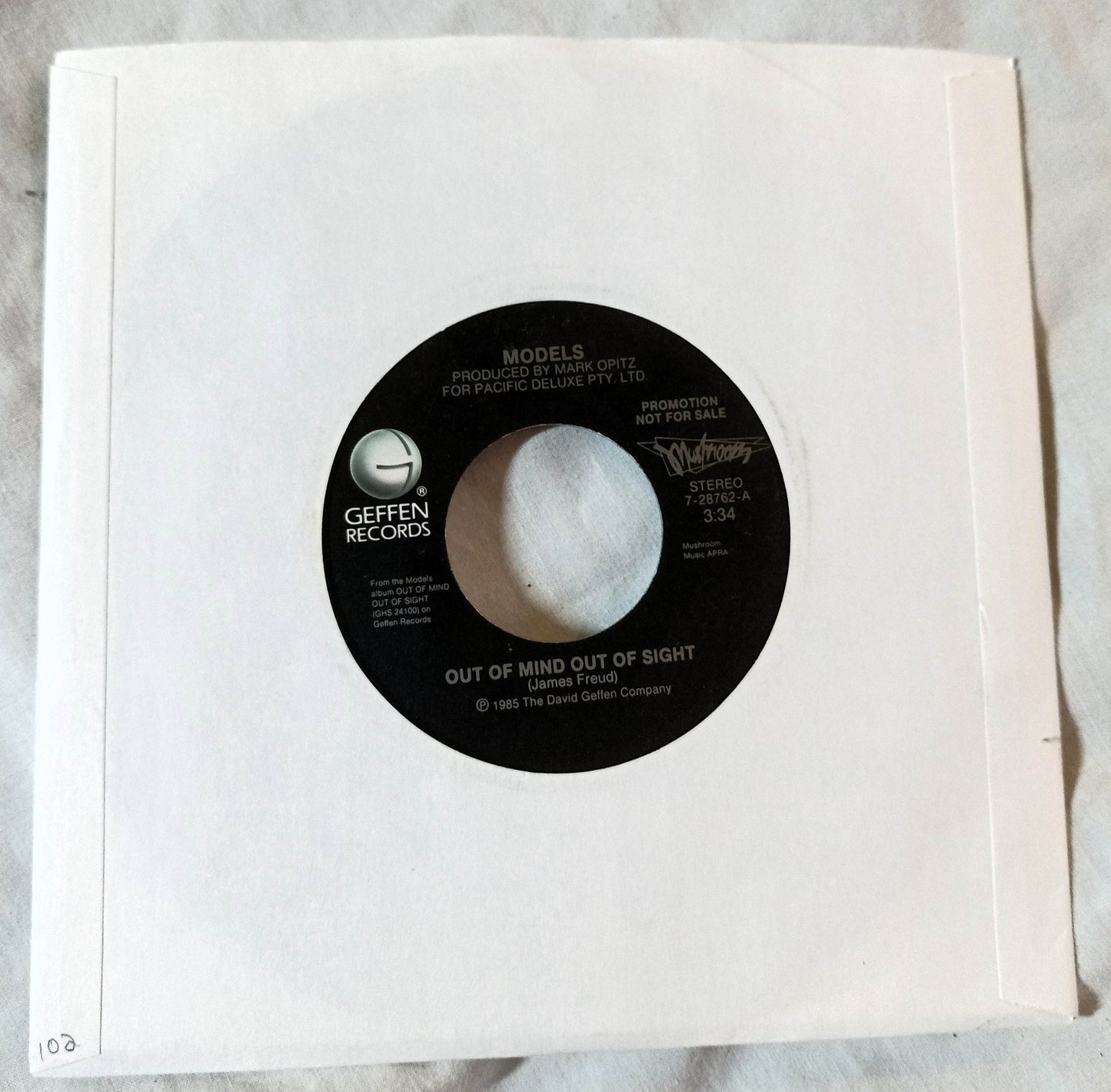 Models Out Of Mind Out Of Sight Australia New Wave 7" Vinyl Promo 1985 - TulipStuff