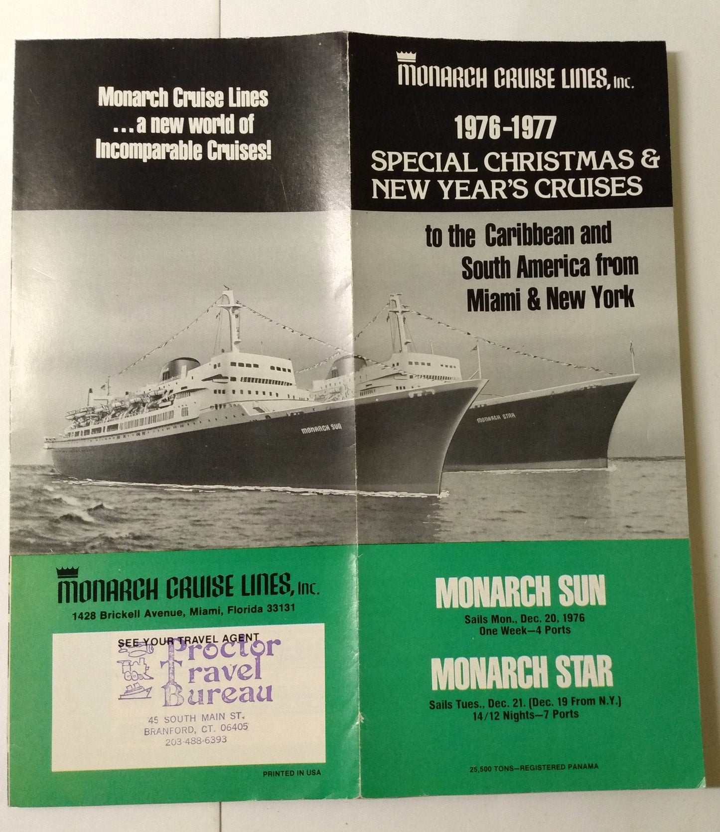 Monarch Cruise Lines 1976-1977 Christmas New Year's Cruises Brochure - TulipStuff