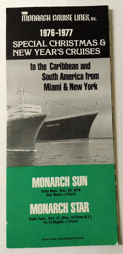 Monarch Cruise Lines 1976-1977 Christmas New Year's Cruises Brochure - TulipStuff