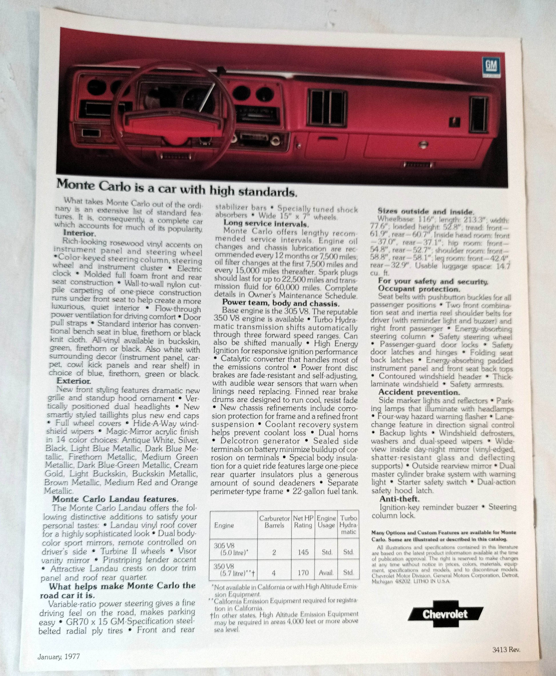 Chevrolet Monte Carlo US Dealer Sales Brochure 1977 - TulipStuff