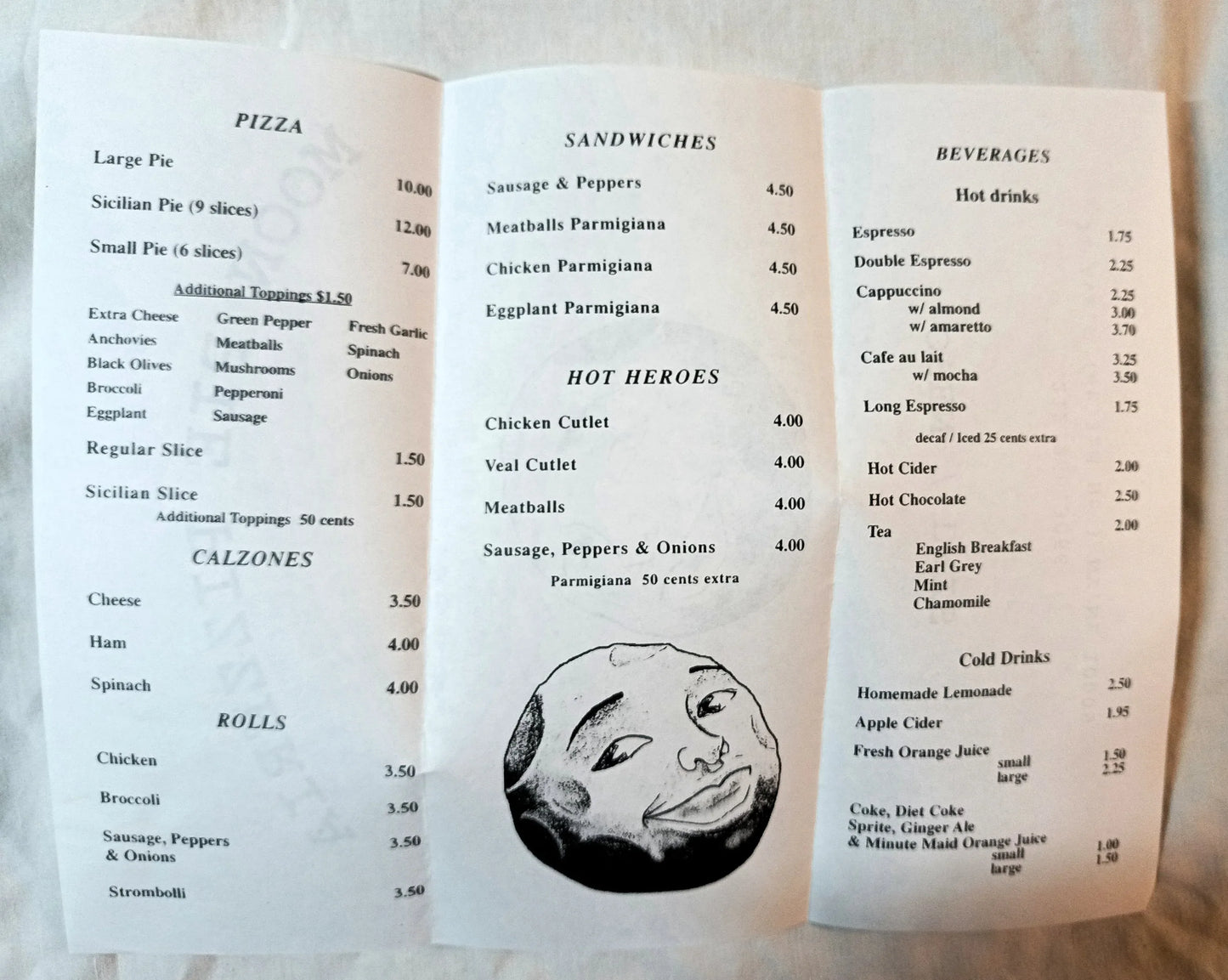Moon Pie Pizzeria Avenue C E 3rd St LES NYC Takeout Menu Early 2000's - TulipStuff