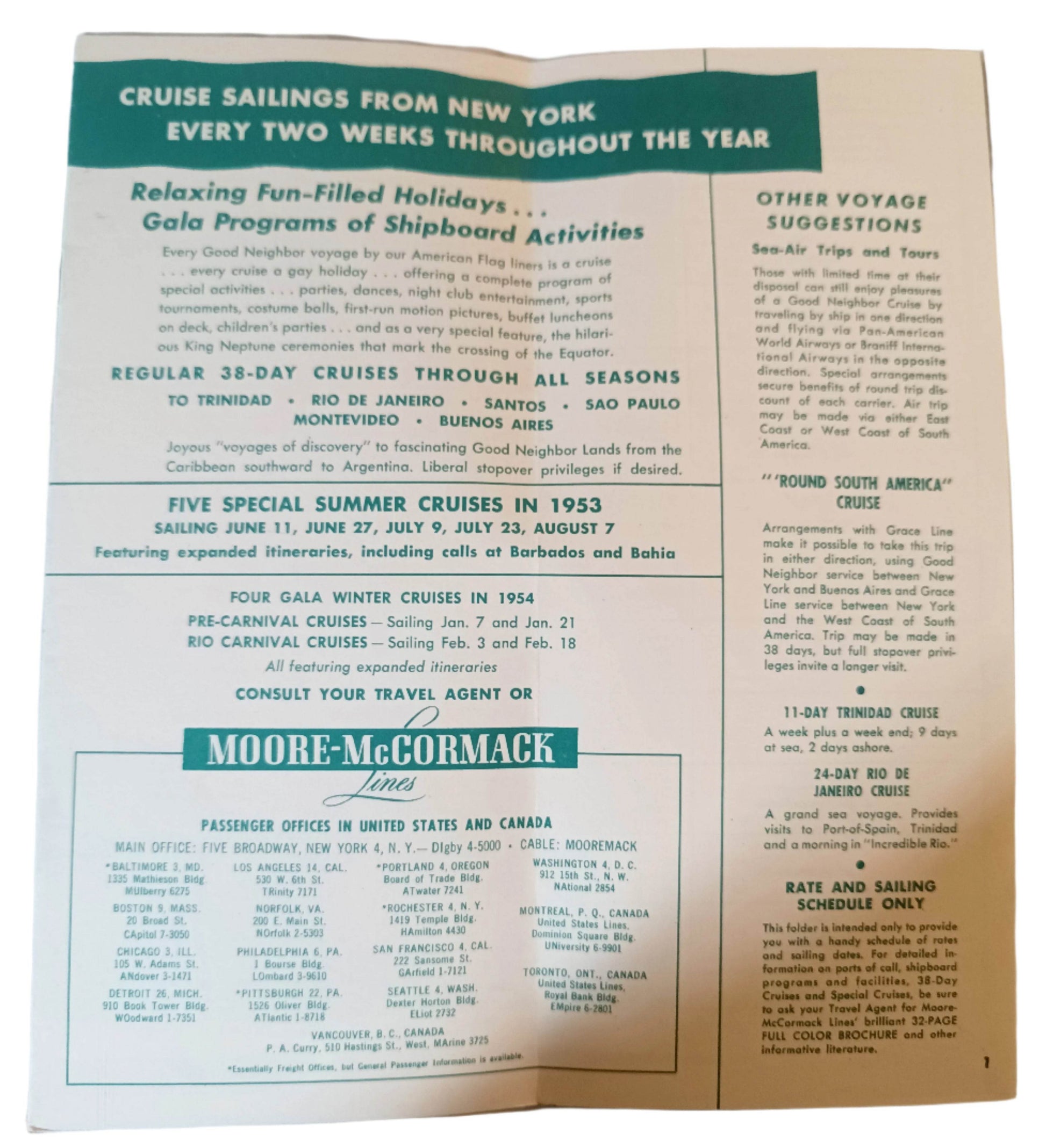 Moore-McCormack Lines South America 1953-54 Brazil Uruguay Argentina - TulipStuff