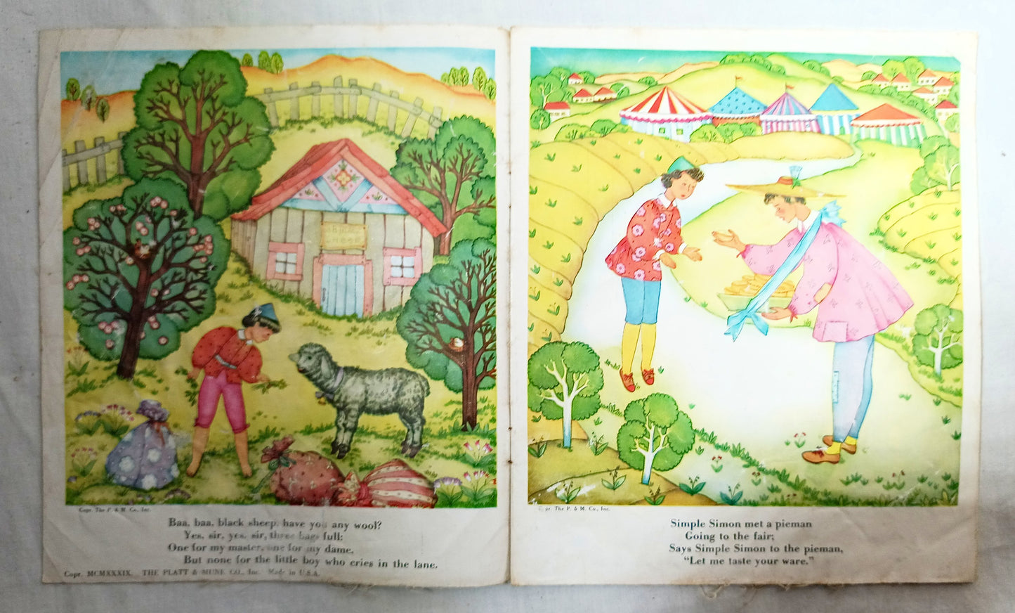 Mother Goose Rhymes Platt & Munk Co No. 730-C Linen Cloth Book 1939 - TulipStuff