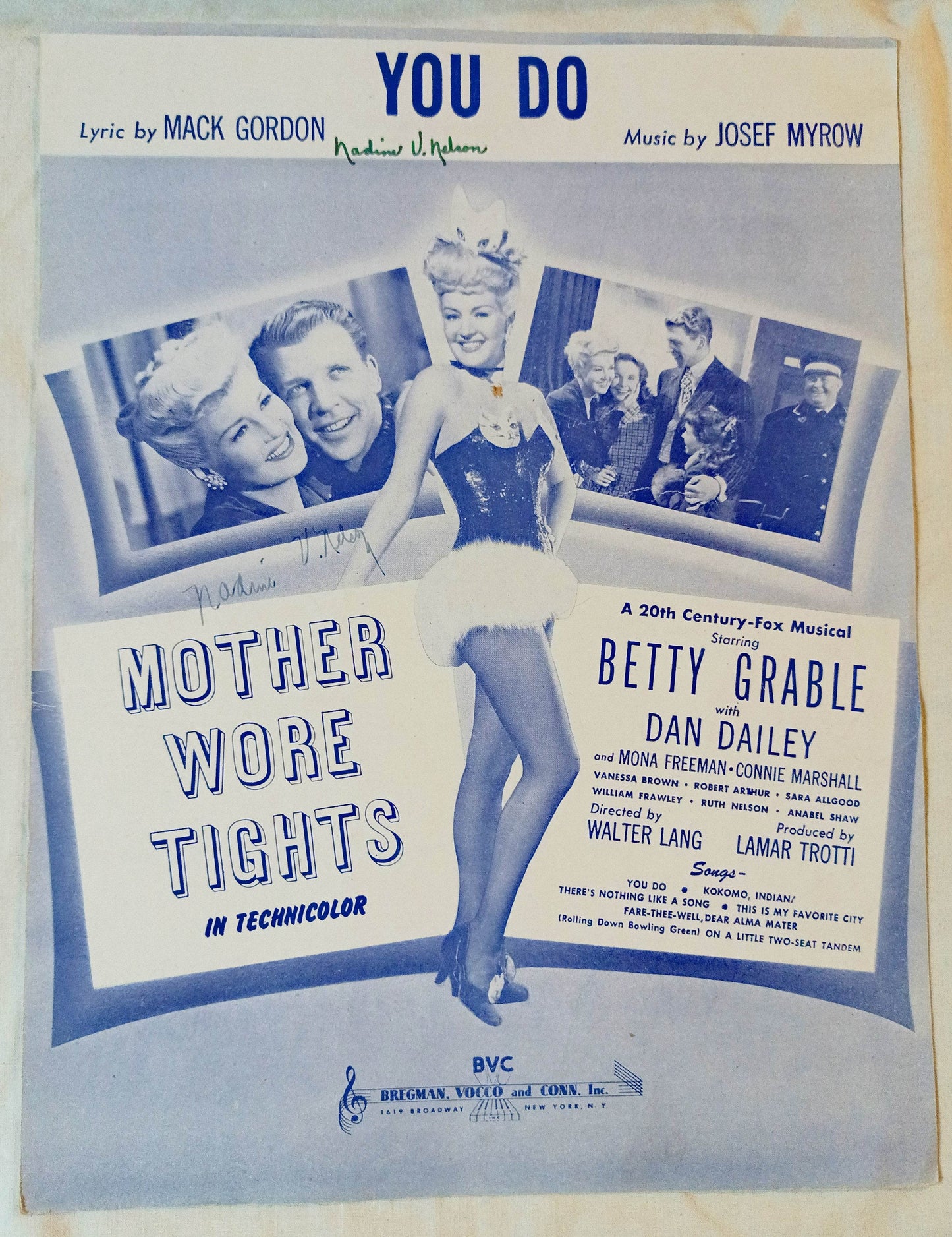 You Do Mother Wore Tights Betty Grable Sheet Music Mack Gordon 1947 - TulipStuff