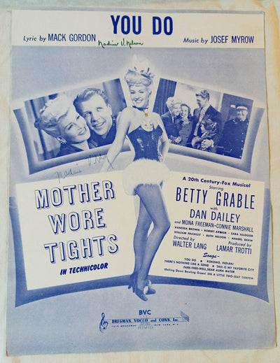 You Do Mother Wore Tights Betty Grable Sheet Music Mack Gordon 1947 - TulipStuff