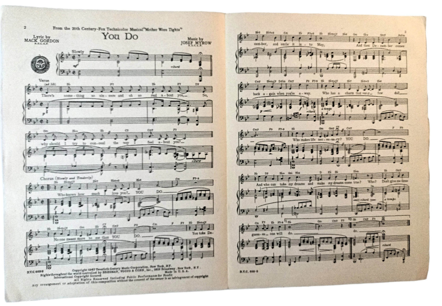 You Do Mother Wore Tights Betty Grable Sheet Music Mack Gordon 1947 - TulipStuff