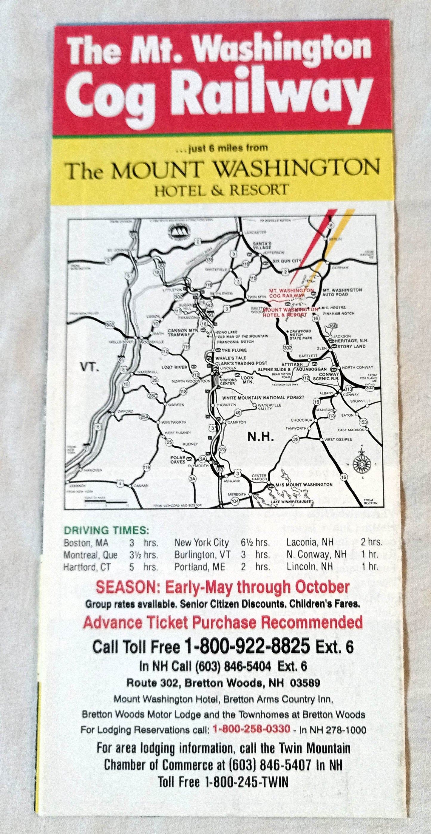 Mt Washington Cog Railway Bretton Woods New Hampshire Brochure 1990's - TulipStuff
