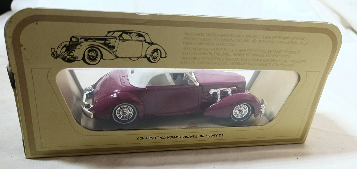 Lesney Matchbox Y18 Models of Yesteryear 1937 Cord 812 England Plum - TulipStuff
