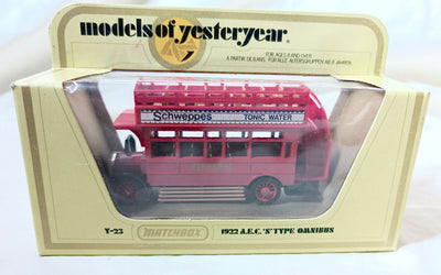 Matchbox Y23 Models of Yesteryear 1922 AEC S Type Omnibus Schweppes - TulipStuff