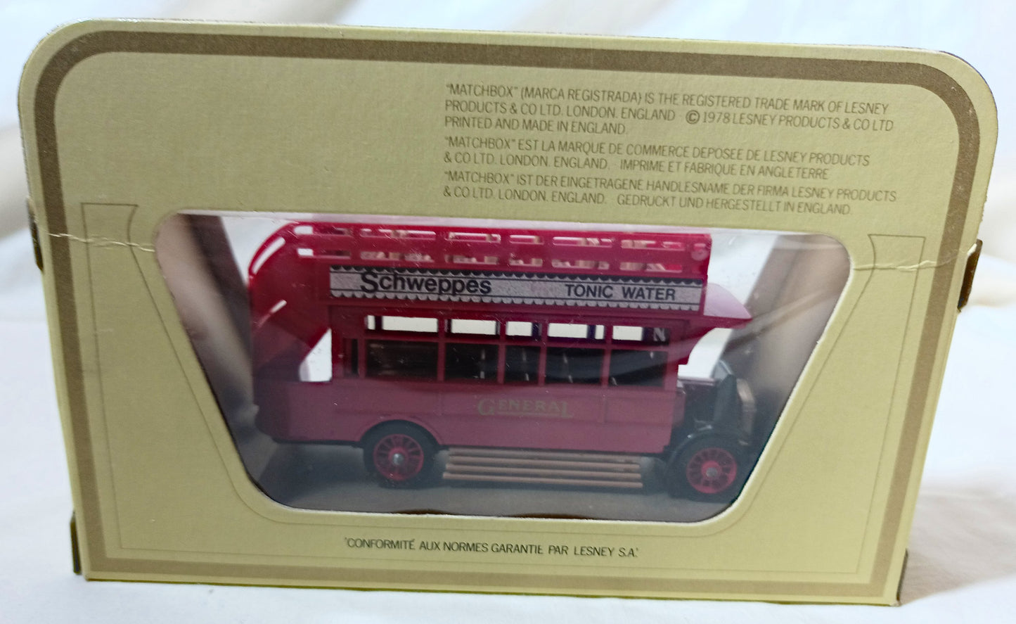 Matchbox Y23 Models of Yesteryear 1922 AEC S Type Omnibus Schweppes - TulipStuff