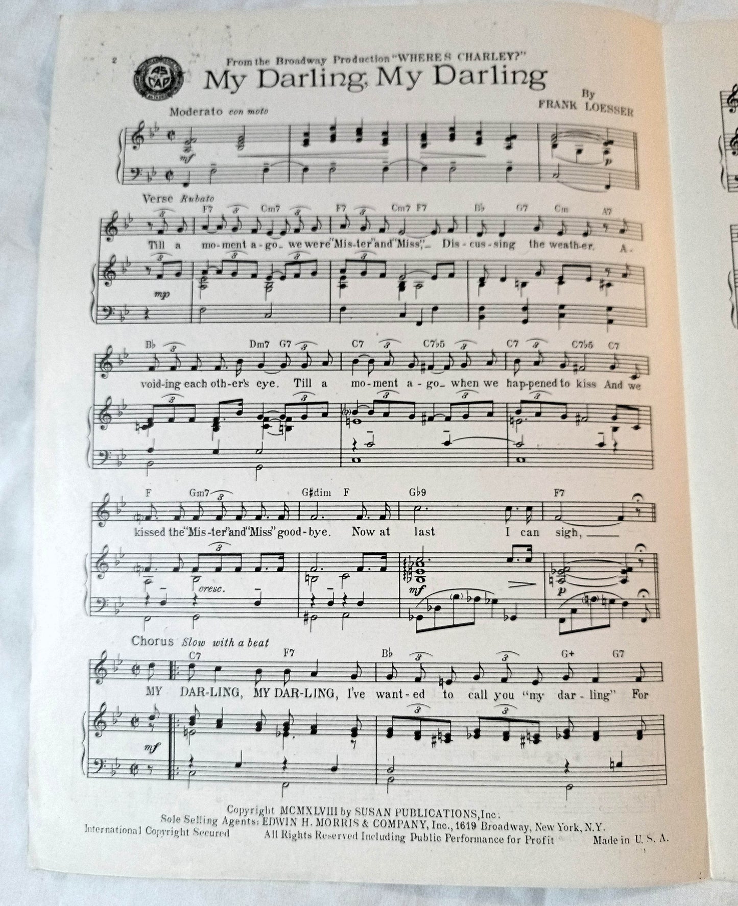 My Darling My Darling Where's Charley Ray Bolger Sheet Music 1948 - TulipStuff