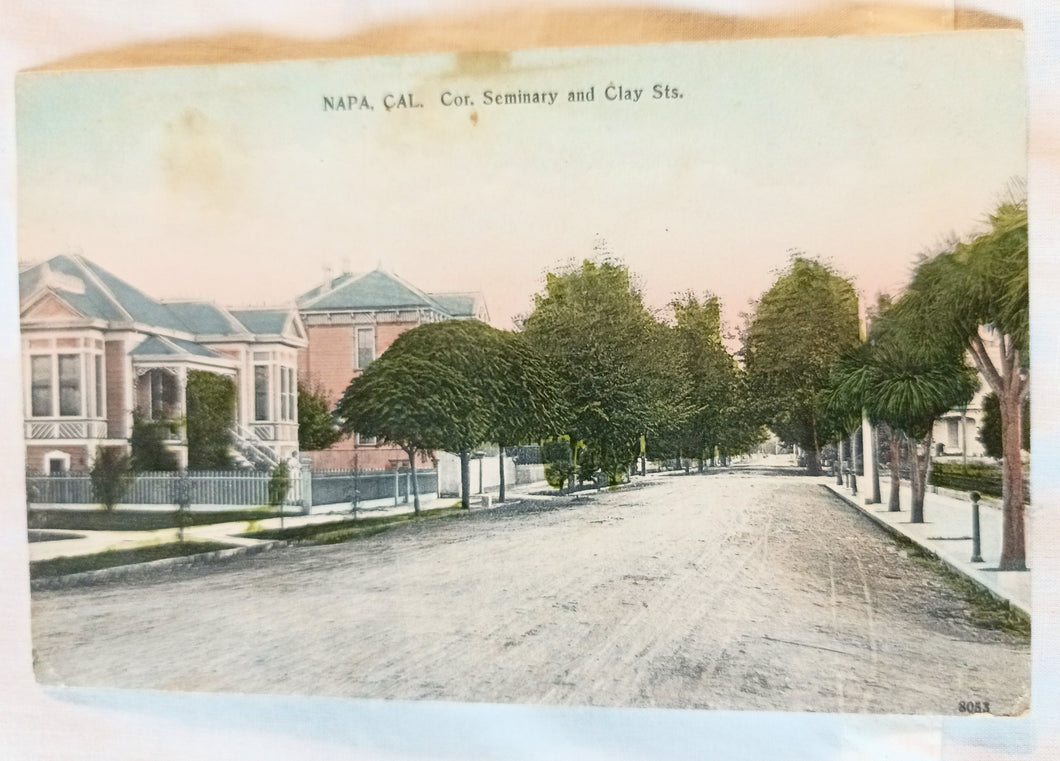 Napa California Corner Seminary And Clay Streets Postcard 1908 - TulipStuff