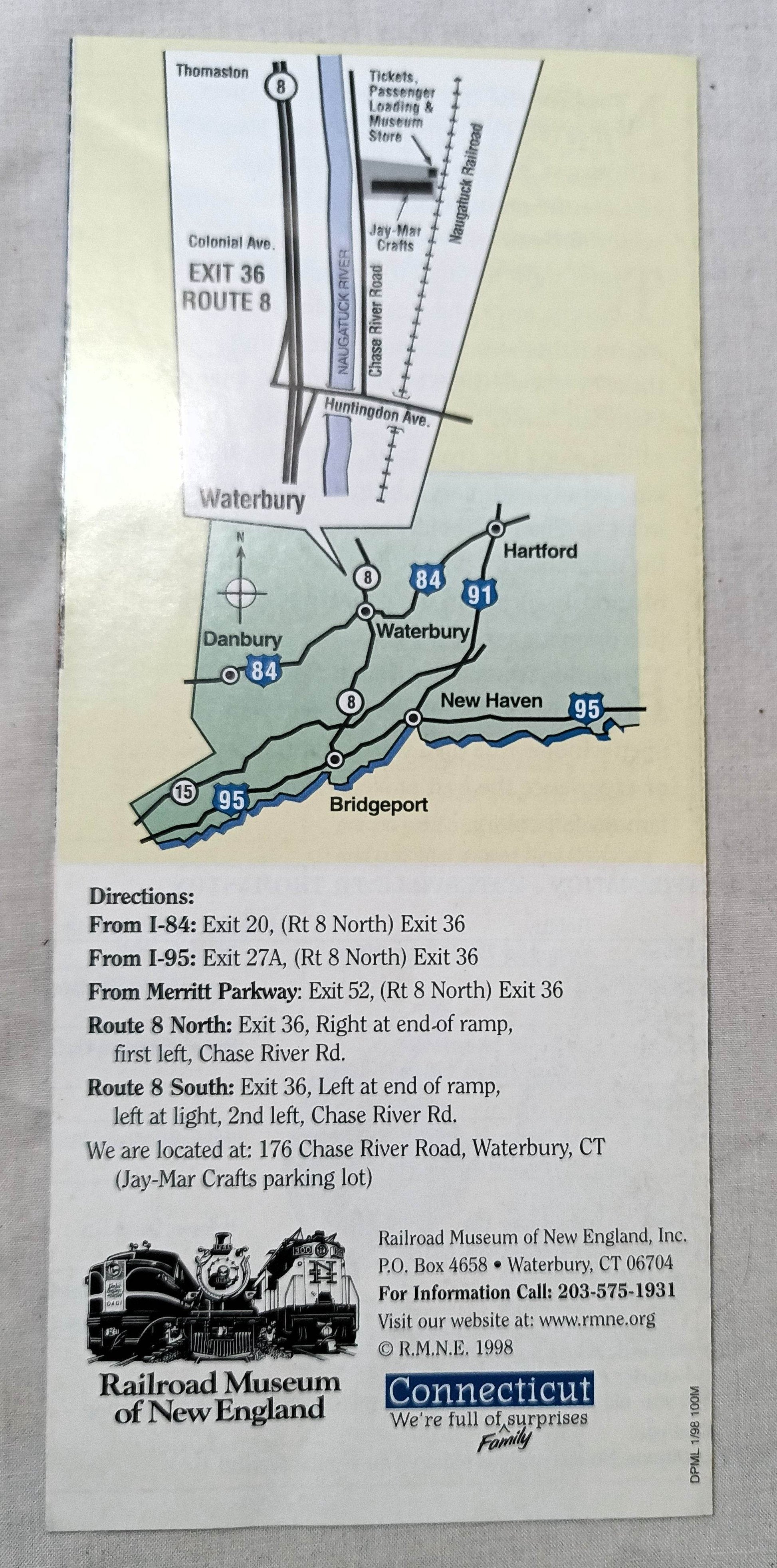 Naugatuck Railroad 1998 Schedule Brochure Waterville Thomaston CT - TulipStuff