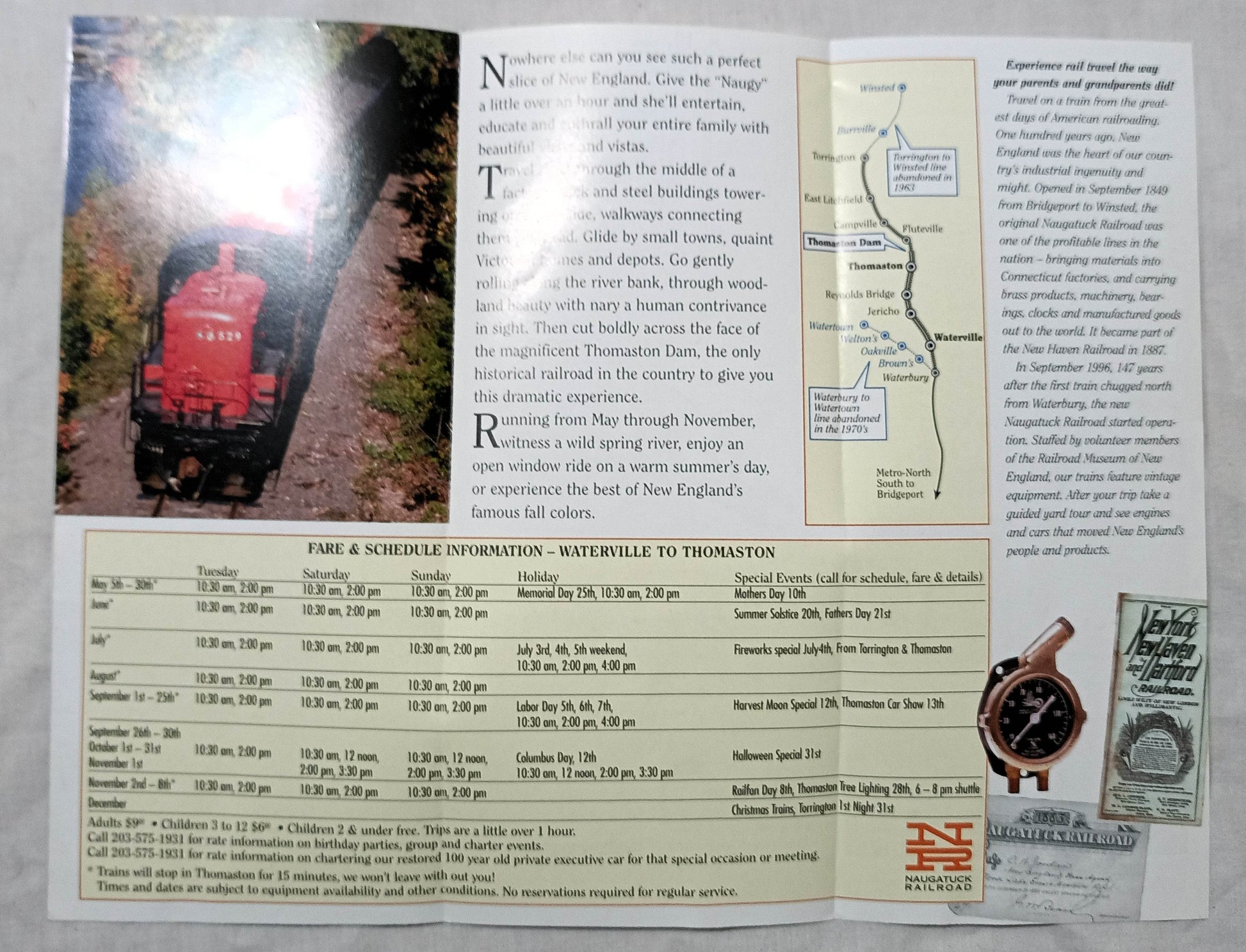 Naugatuck Railroad 1998 Schedule Brochure Waterville Thomaston CT - TulipStuff