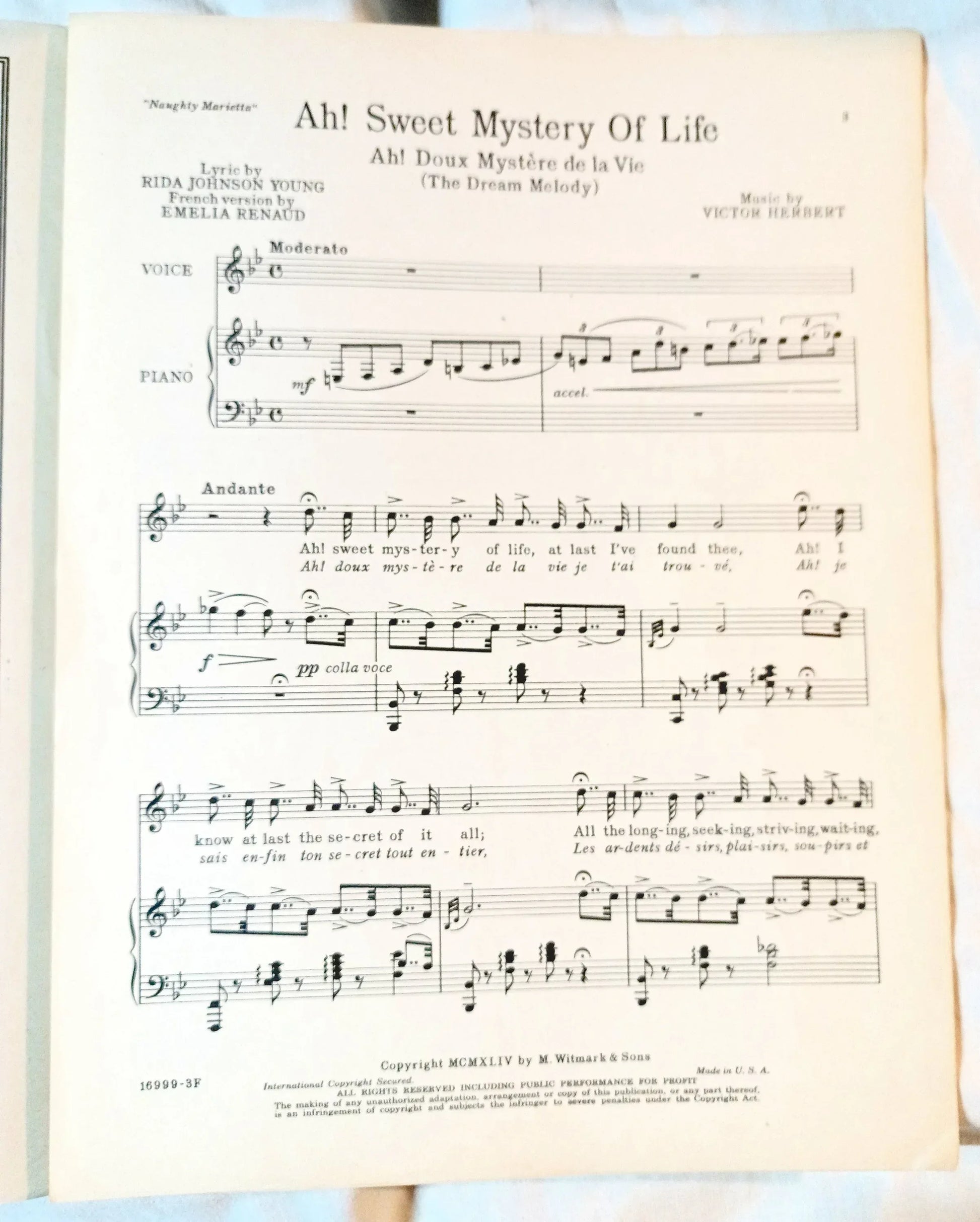 Ah Sweet Mystery Of Life Victor Herbert's Naughty Marietta Sheet Music 1944 - TulipStuff