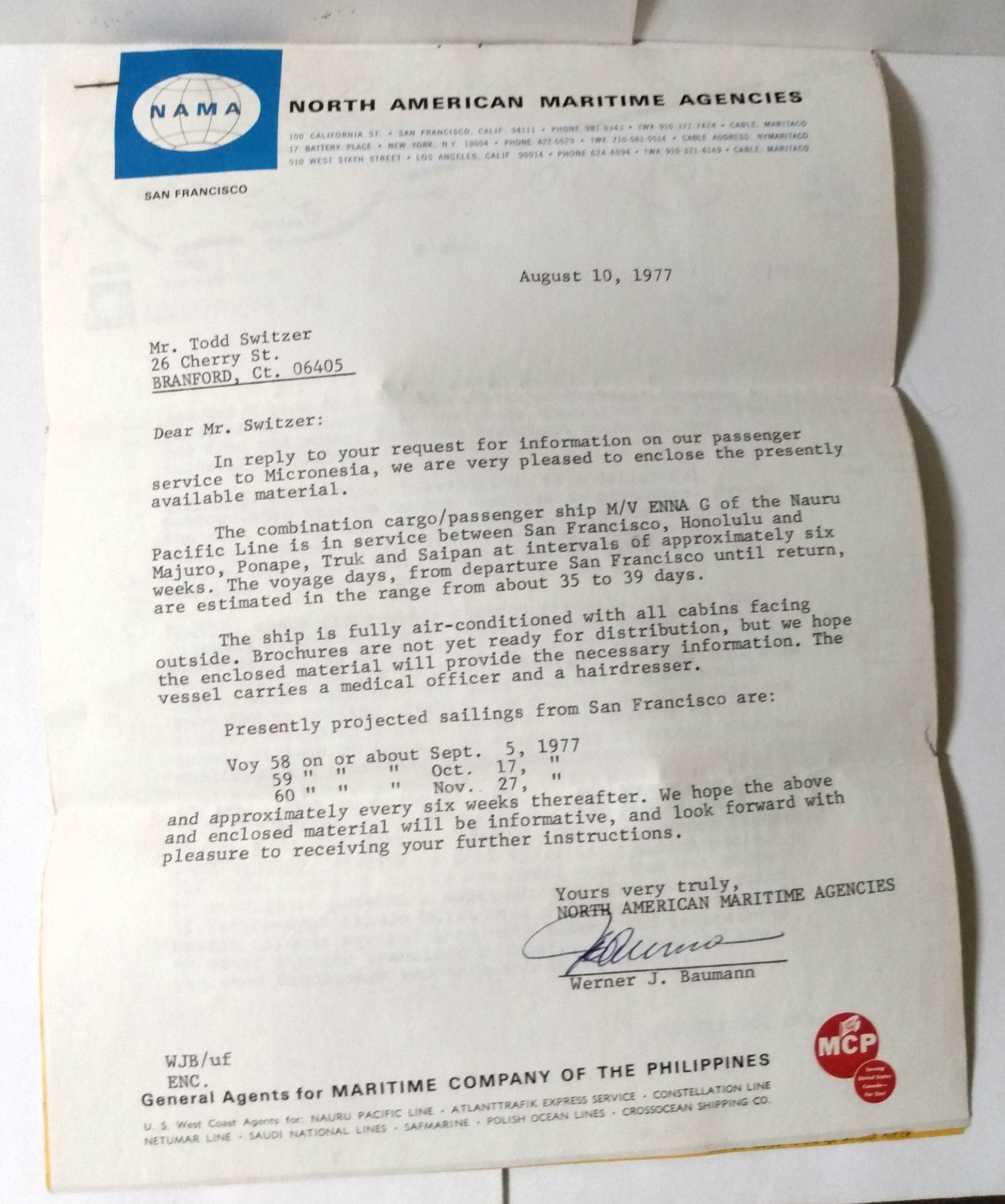 Nauru Pacific Line M.V. Enna G 1977 Marketing Packet And Deck Plans - TulipStuff
