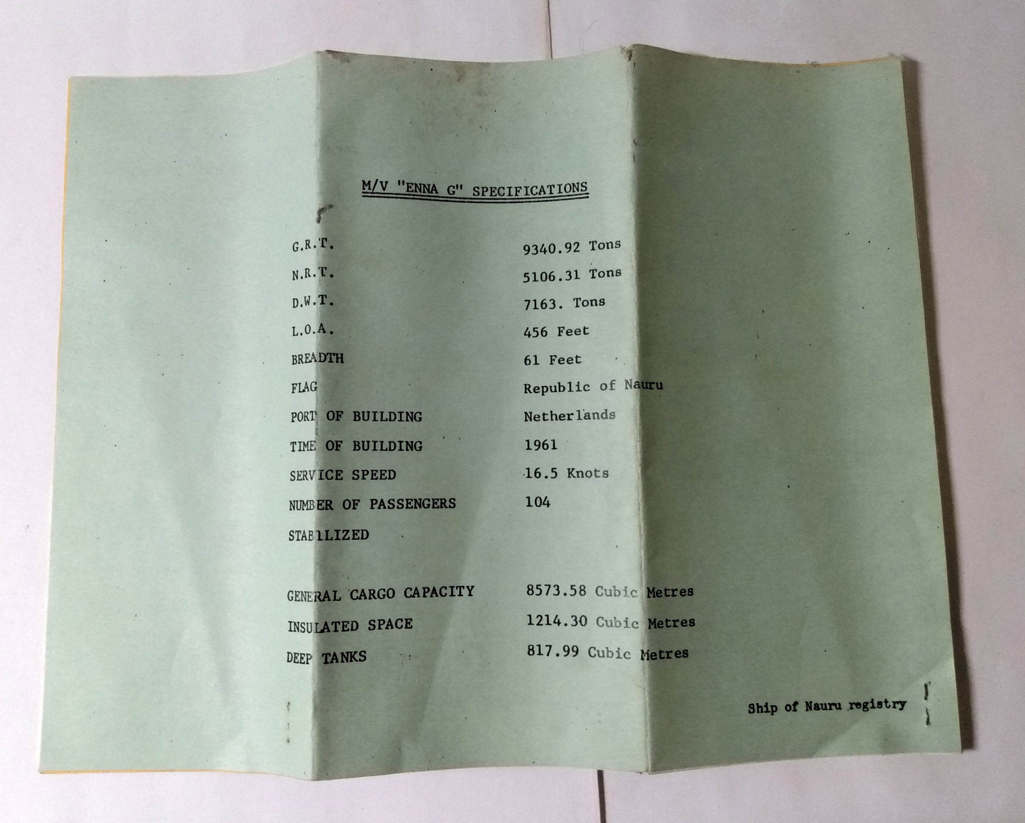 Nauru Pacific Line M.V. Enna G 1977 Marketing Packet And Deck Plans - TulipStuff